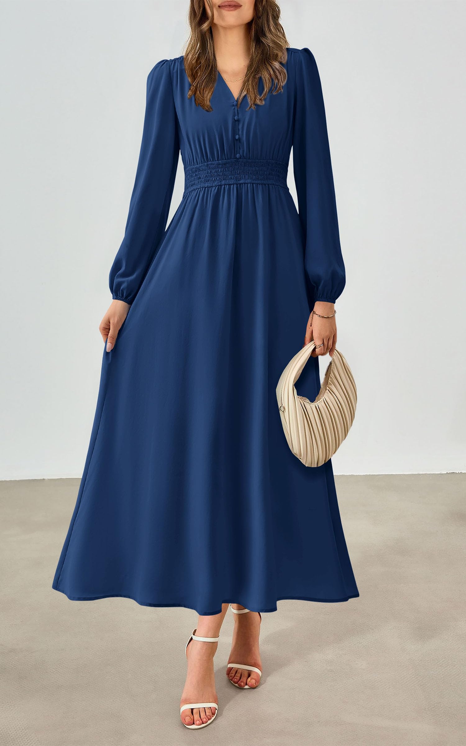 Foto 7 | Vestido Largo Prettygarden 2025 Primavera Manga Larga Con Cuello En V Para Mujer - Venta Internacional.