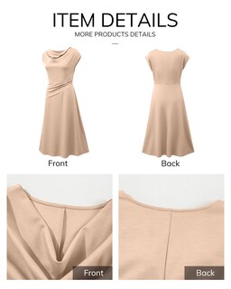 Foto 6 | Vestido Midi Happy Sailed, Manga Corta, Cuello Vuelto, Caqui, Moda 2025 - Venta Internacional.
