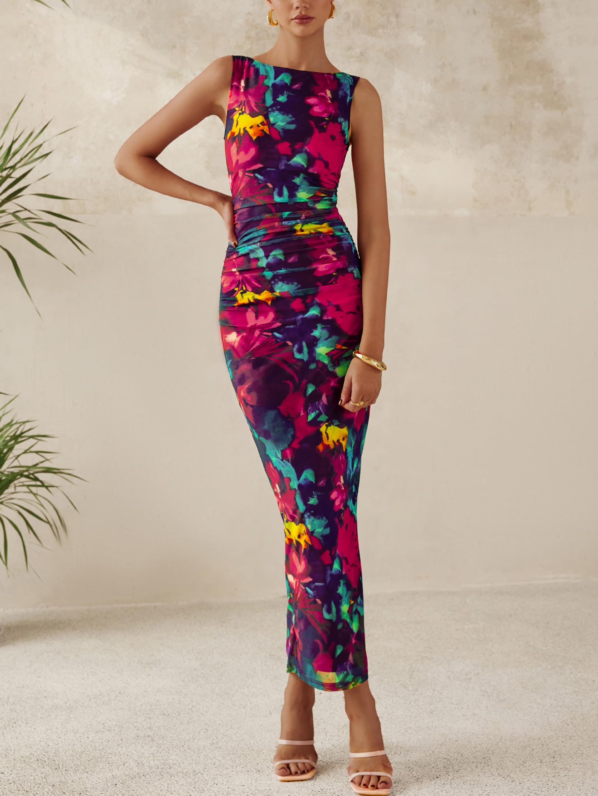 Foto 4 pulgar | Vestido Para Mujer Mascomoda Ajustado Con Estampado Floral De Verano, Maxi Morado, Xxl - Venta Internacional.