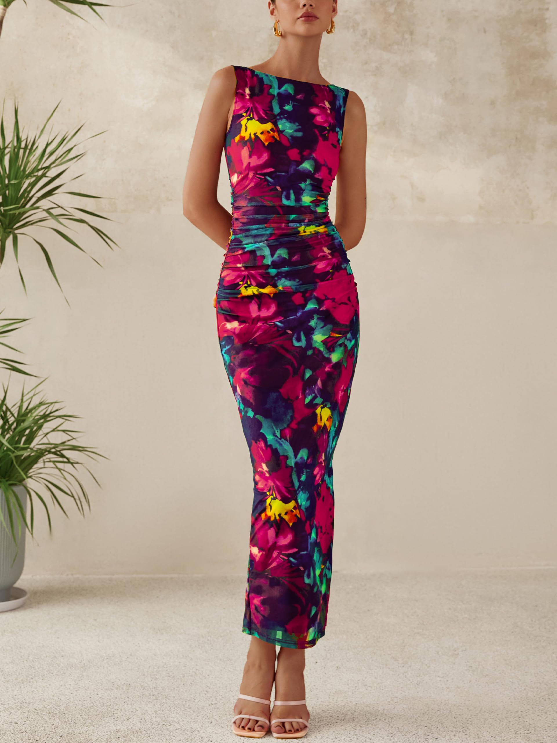 Foto 6 pulgar | Vestido Para Mujer Mascomoda Ajustado Con Estampado Floral De Verano, Maxi Morado, Xxl - Venta Internacional.