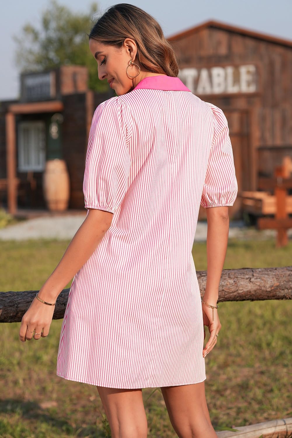 Foto 5 pulgar | Vestido Alvaq Minivestido Casual De Verano A Rayas De Algodón Rosa - Venta Internacional.