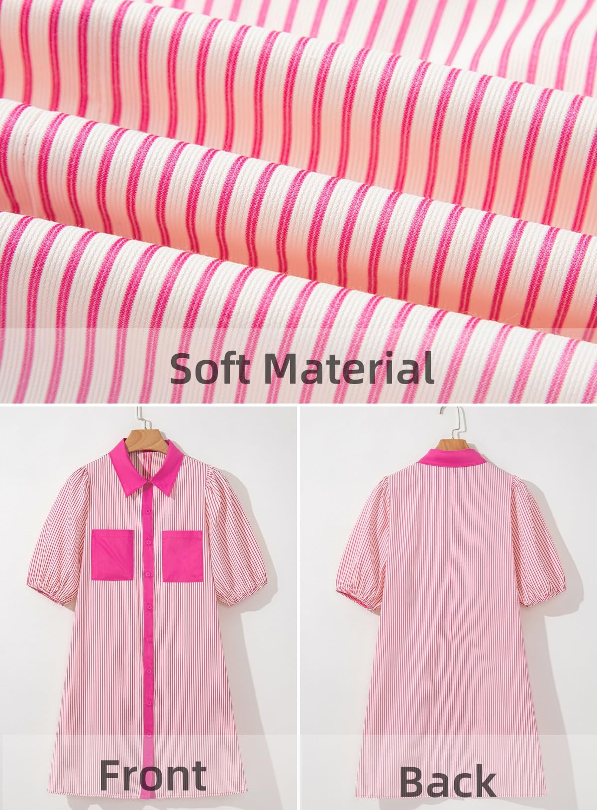 Foto 7 pulgar | Vestido Alvaq Minivestido Casual De Verano A Rayas De Algodón Rosa - Venta Internacional.