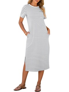 Foto 1 | Vestido Anrabess Midi De Verano Casual A Rayas Con Bolsillos Para Mujer - Venta Internacional.
