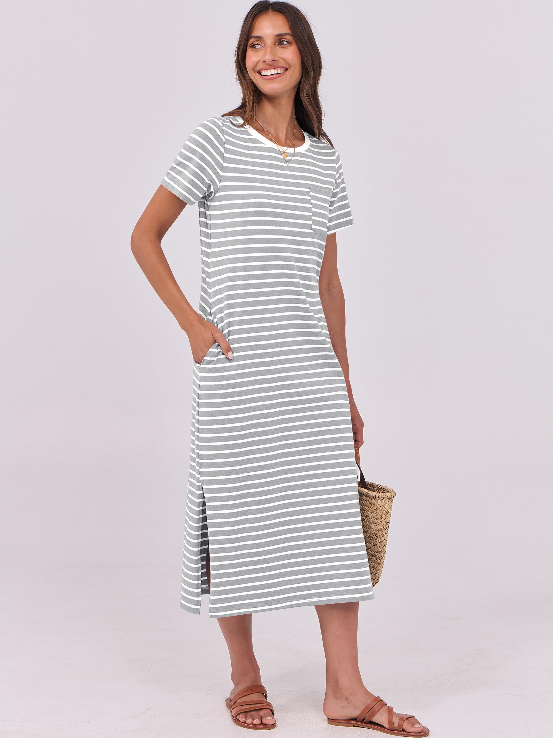 Foto 3 pulgar | Vestido Anrabess Midi De Verano Casual A Rayas Con Bolsillos Para Mujer - Venta Internacional.