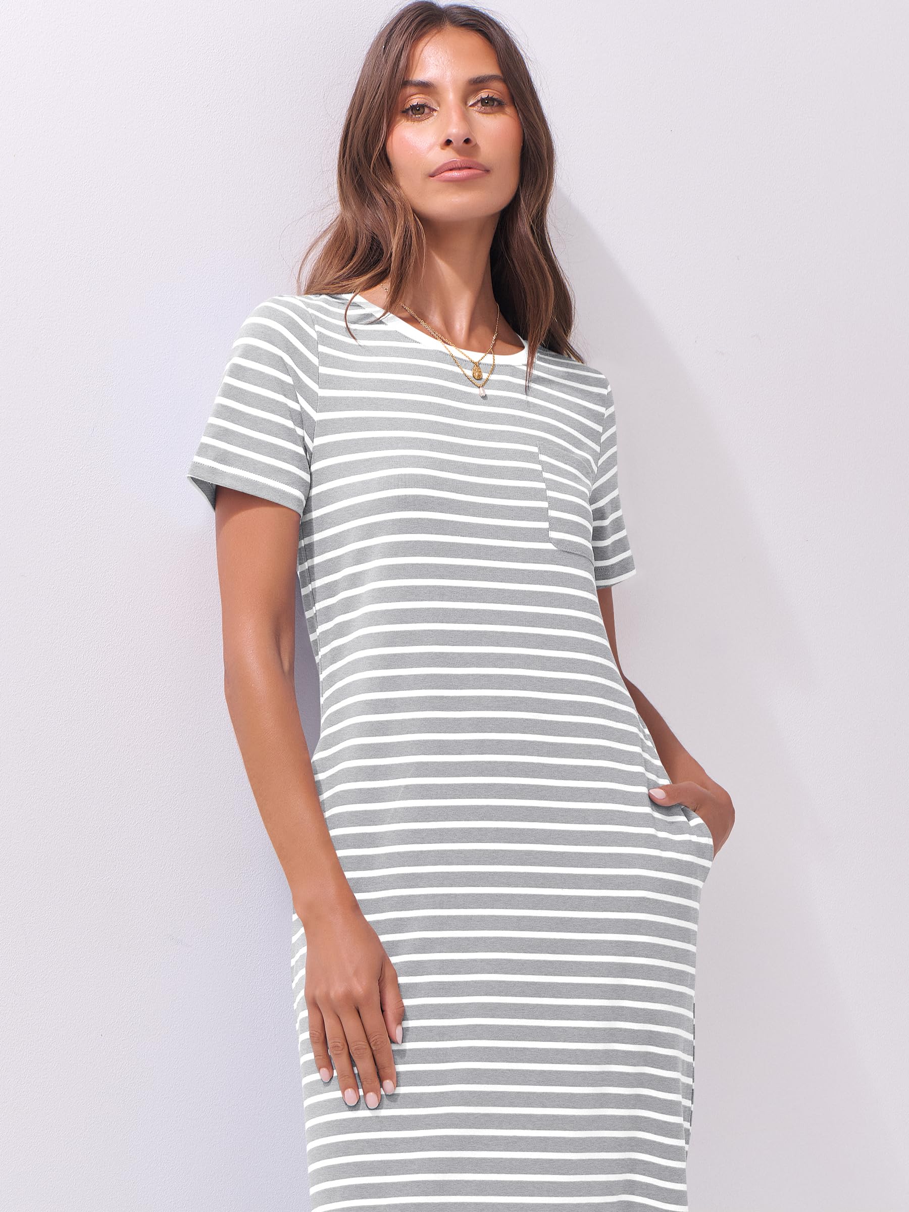 Foto 4 pulgar | Vestido Anrabess Midi De Verano Casual A Rayas Con Bolsillos Para Mujer - Venta Internacional.