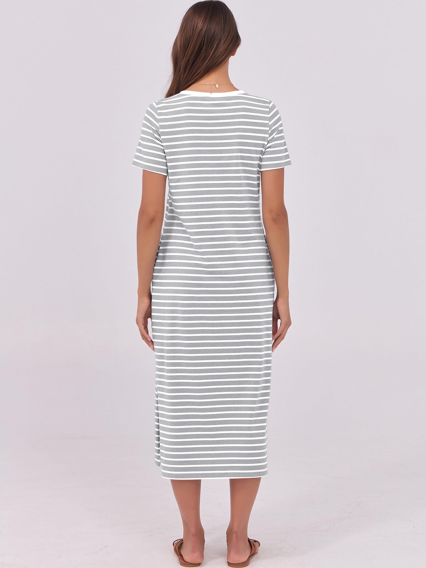 Foto 5 pulgar | Vestido Anrabess Midi De Verano Casual A Rayas Con Bolsillos Para Mujer - Venta Internacional.