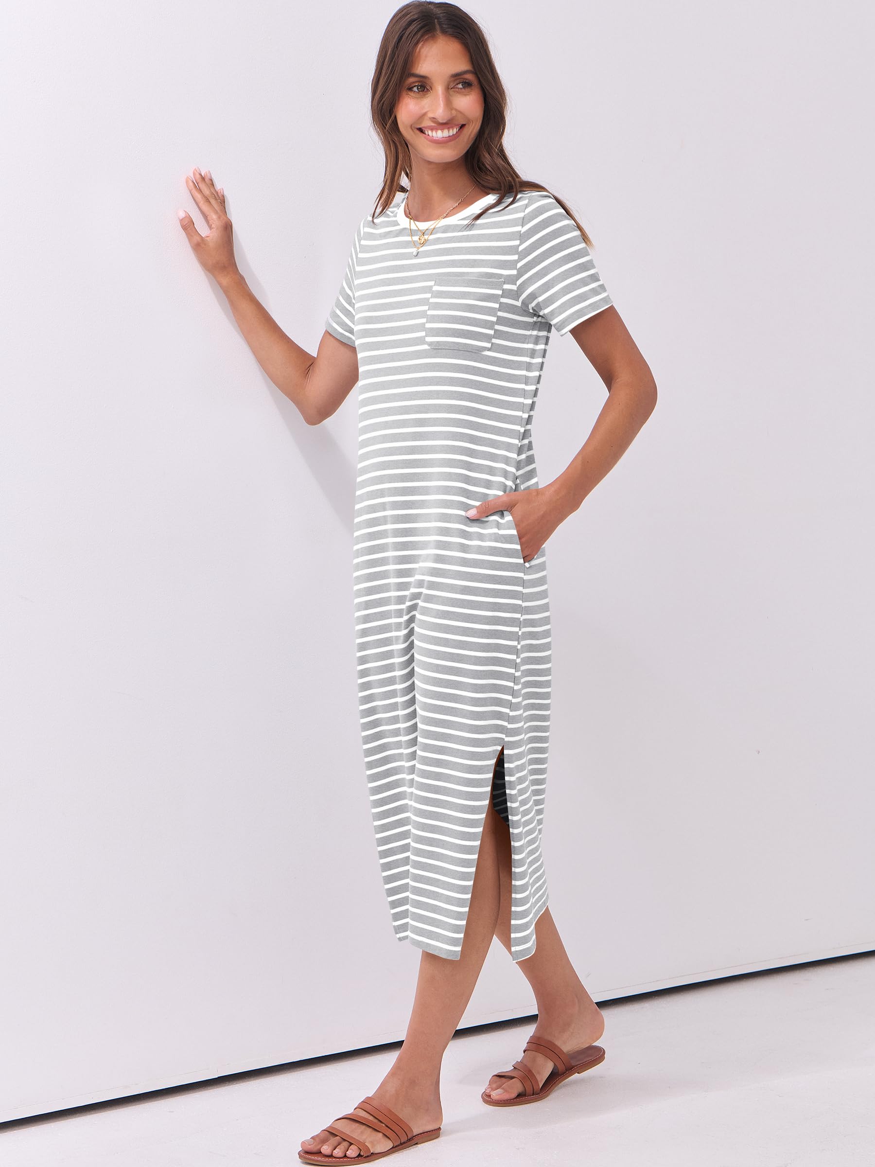 Foto 6 pulgar | Vestido Anrabess Midi De Verano Casual A Rayas Con Bolsillos Para Mujer - Venta Internacional.