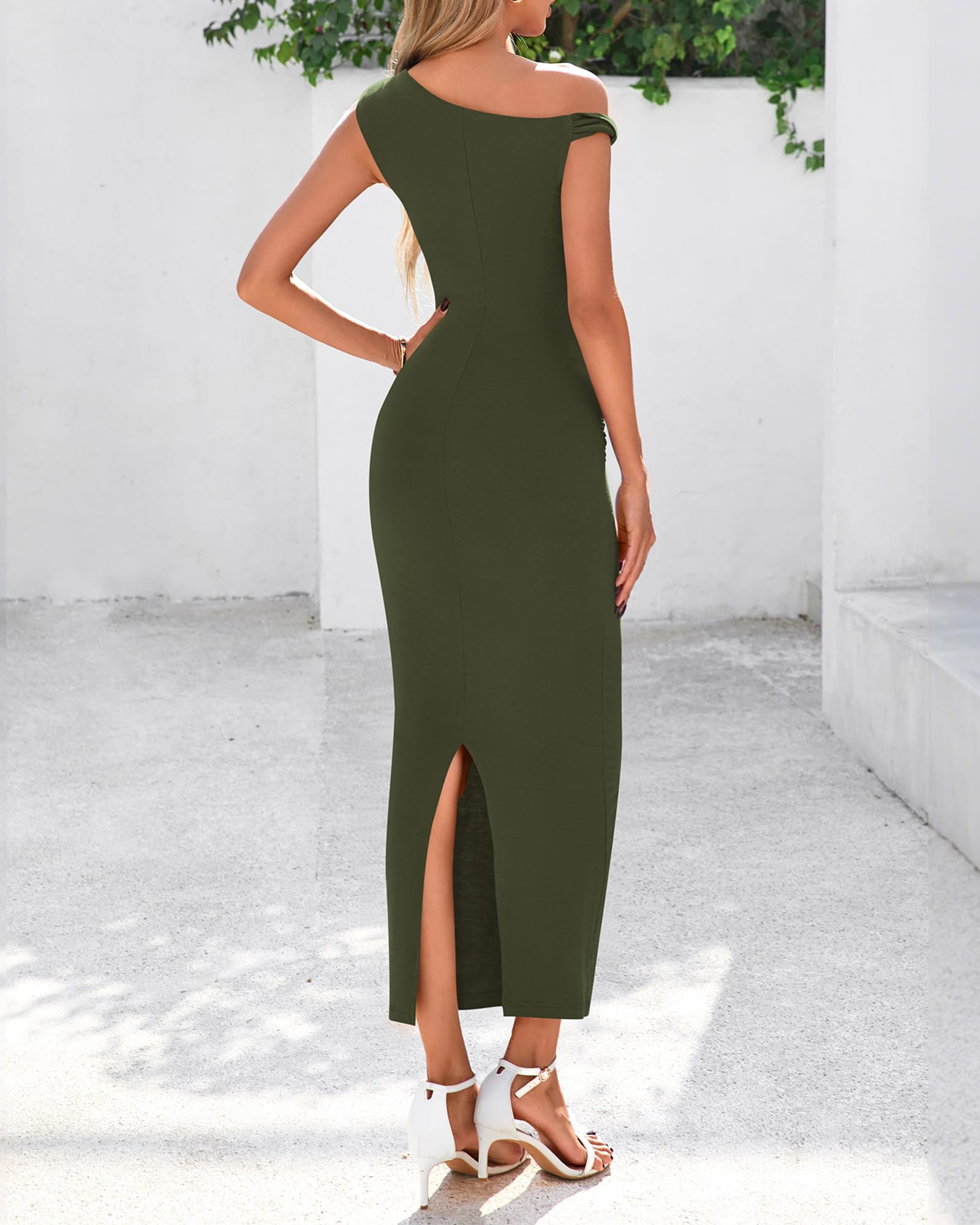 Foto 4 pulgar | Vestido De Cóctel Btfbm Maxi Fruncido Con Tirantes Torcidos En Un Solo Hombro - Venta Internacional.