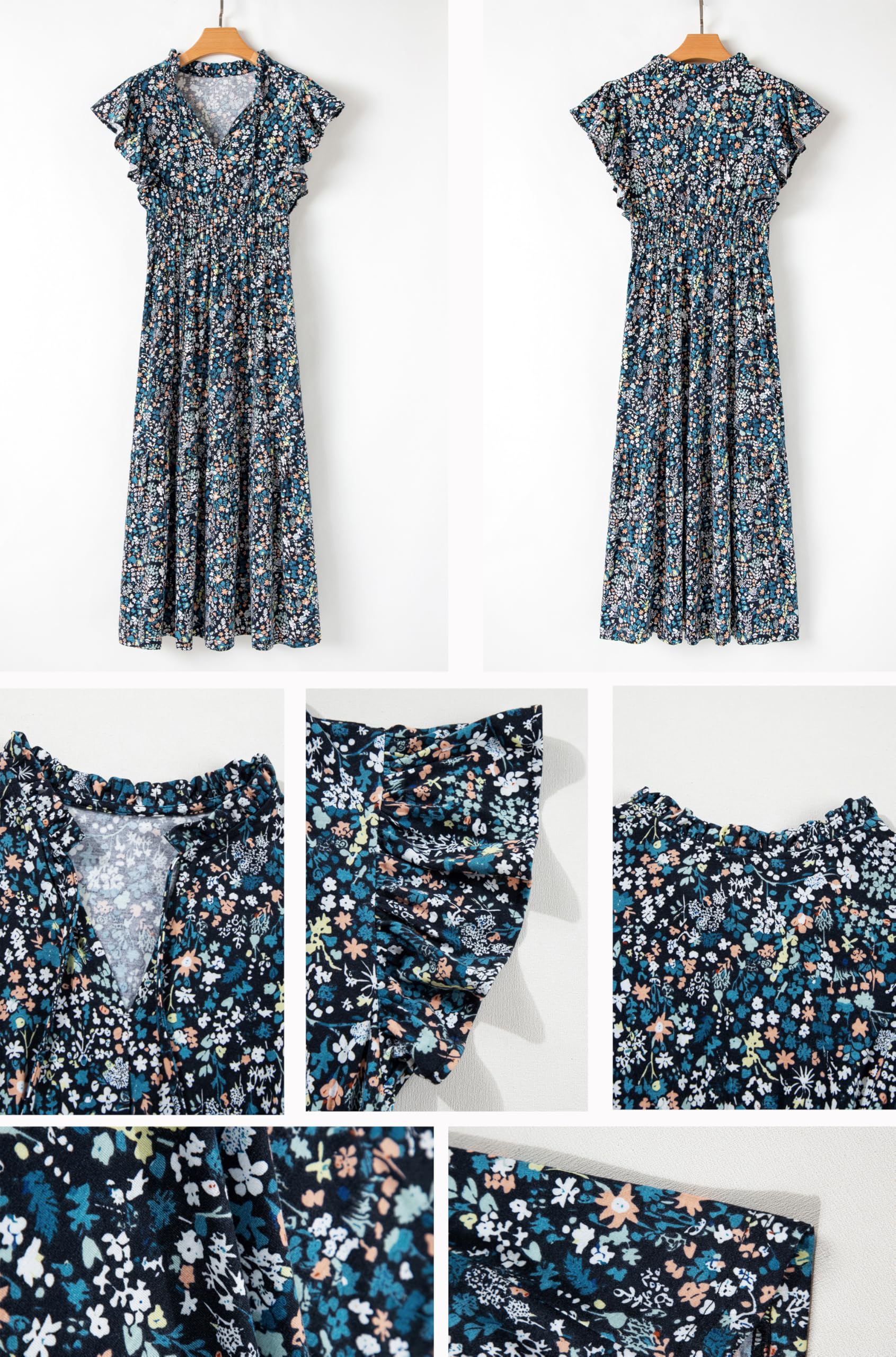 Foto 4 pulgar | Vestido Largo Blencot P220 Con Cuello En V Y Manga Corta Con Estampado Floral - Venta Internacional.