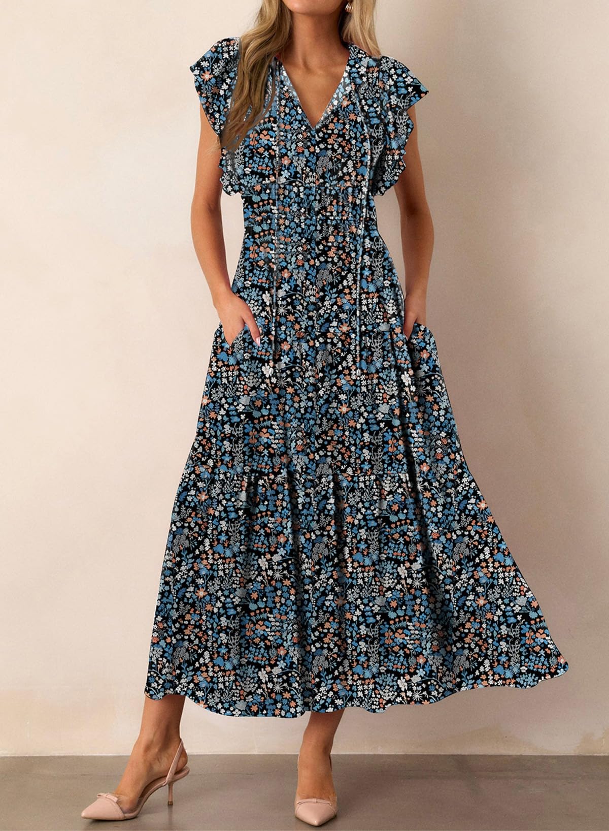 Foto 5 | Vestido Largo Blencot P220 Con Cuello En V Y Manga Corta Con Estampado Floral - Venta Internacional.