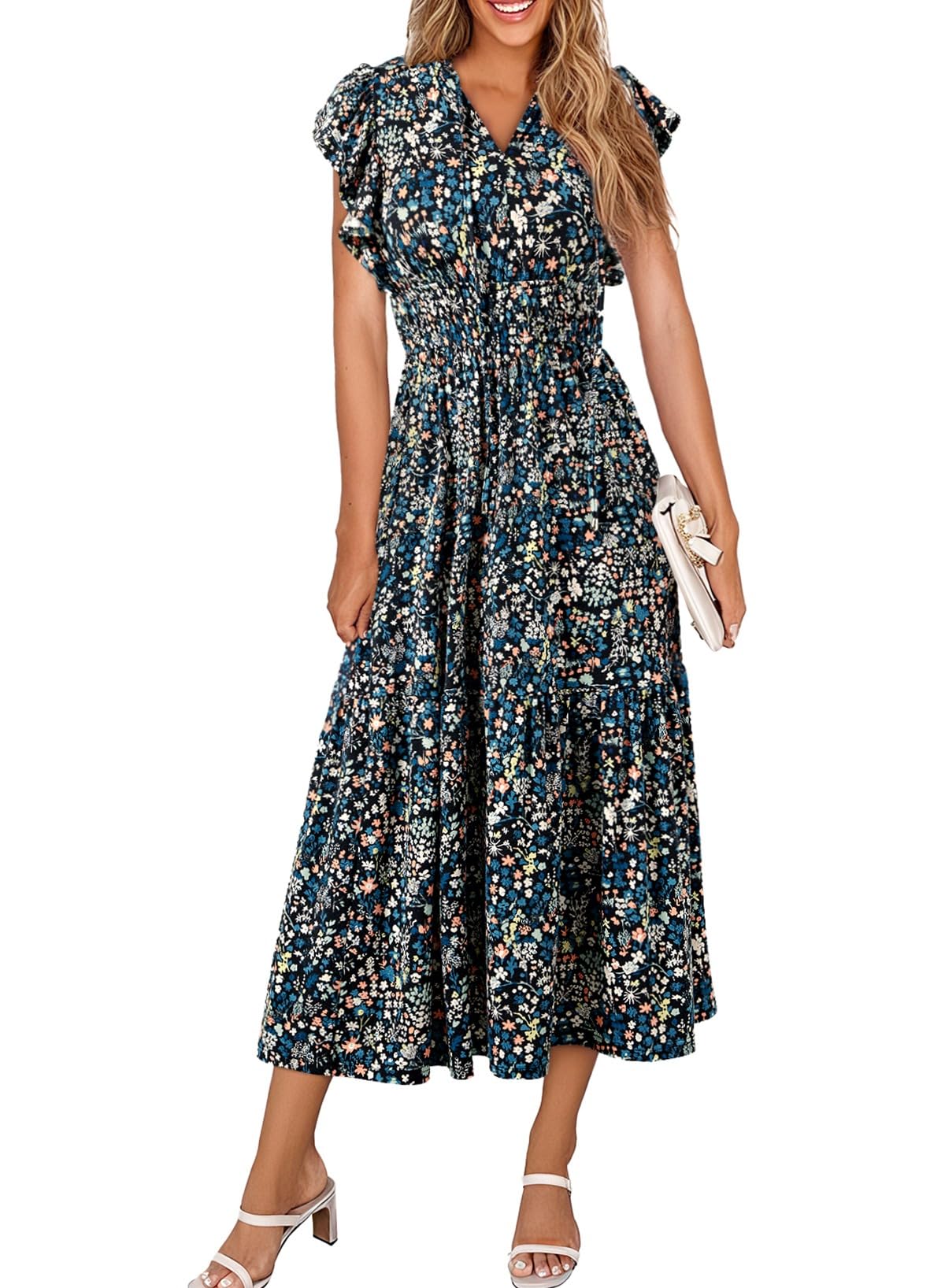 Foto 6 | Vestido Largo Blencot P220 Con Cuello En V Y Manga Corta Con Estampado Floral - Venta Internacional.
