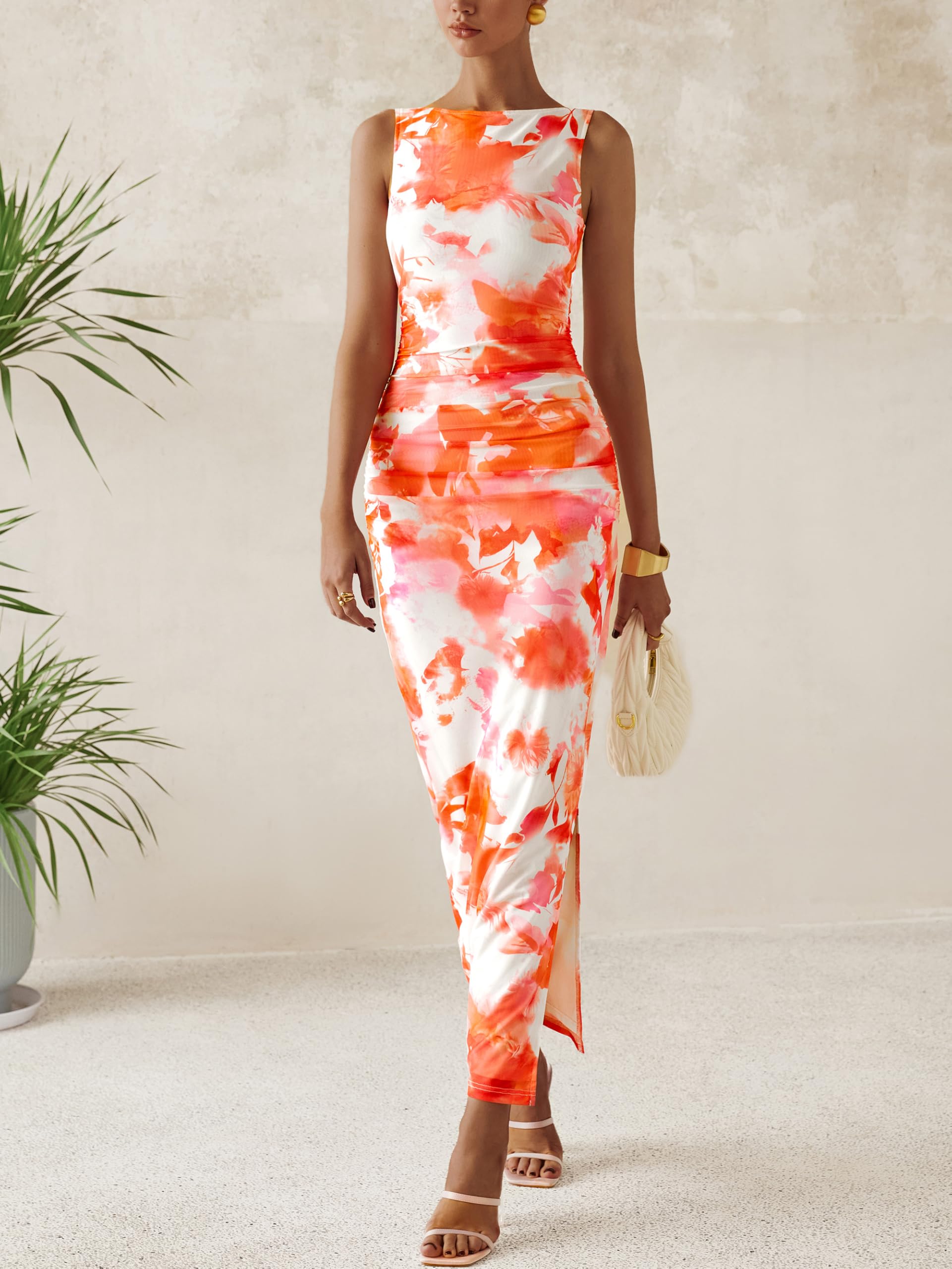 Foto 4 pulgar | Vestido Largo Mascomoda De Malla Floral Sin Mangas Para Mujer - Venta Internacional.