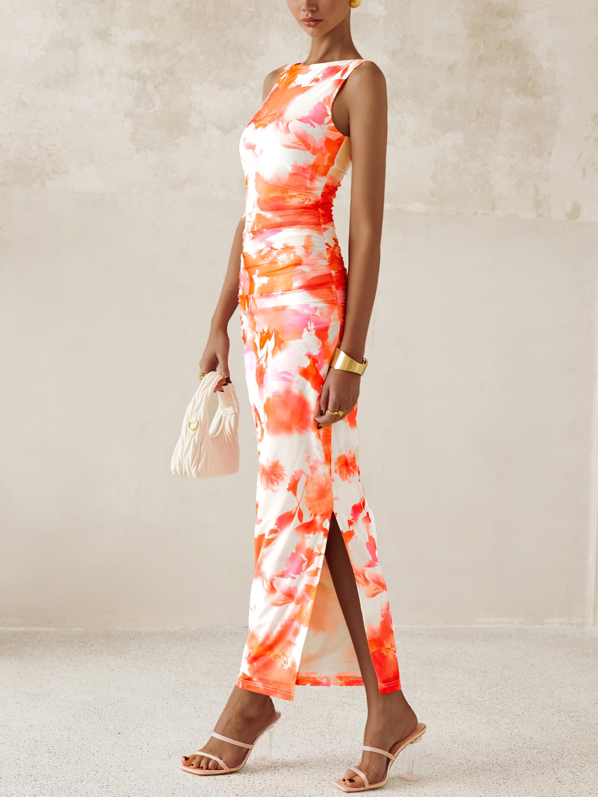Foto 5 | Vestido Largo Mascomoda De Malla Floral Sin Mangas Para Mujer - Venta Internacional.