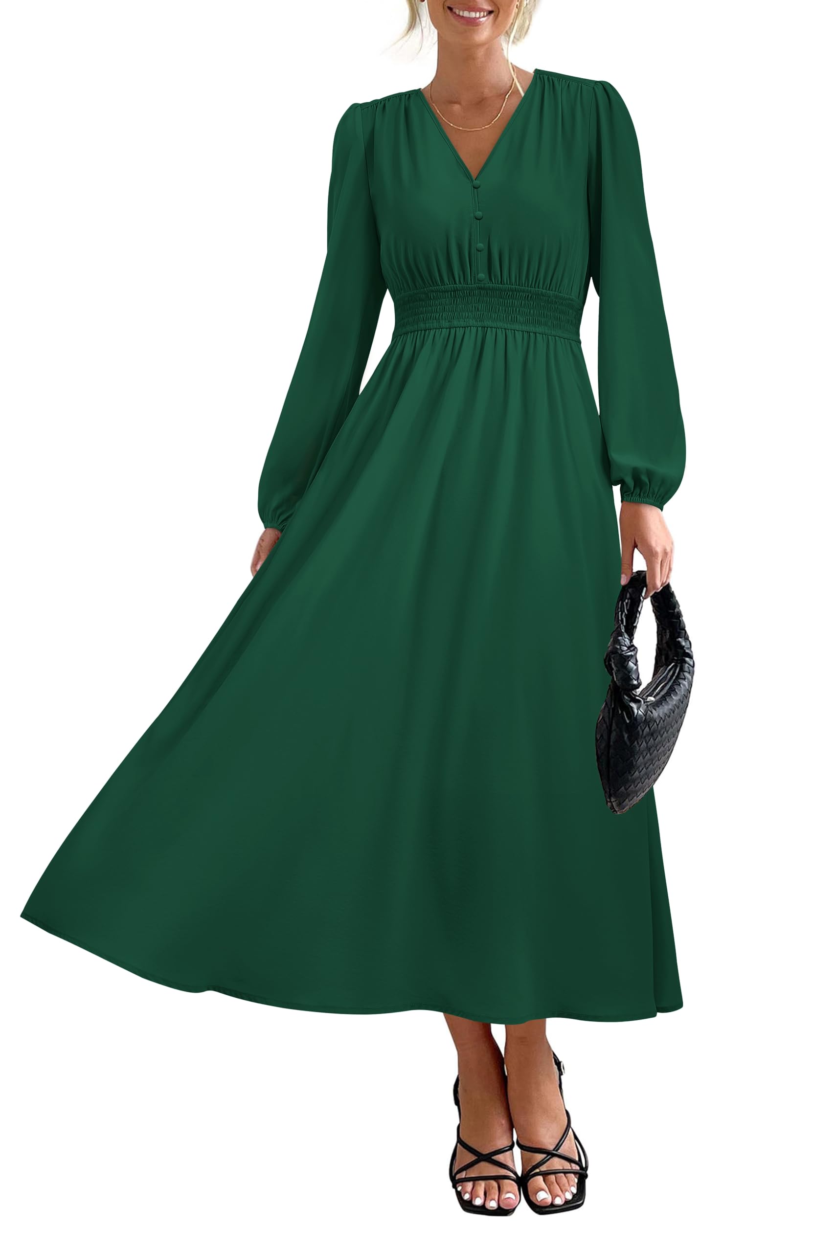 Vestido Largo Prettygarden 2025 Primavera Manga Larga Con Cuello En V Para Mujer - Venta Internacional.