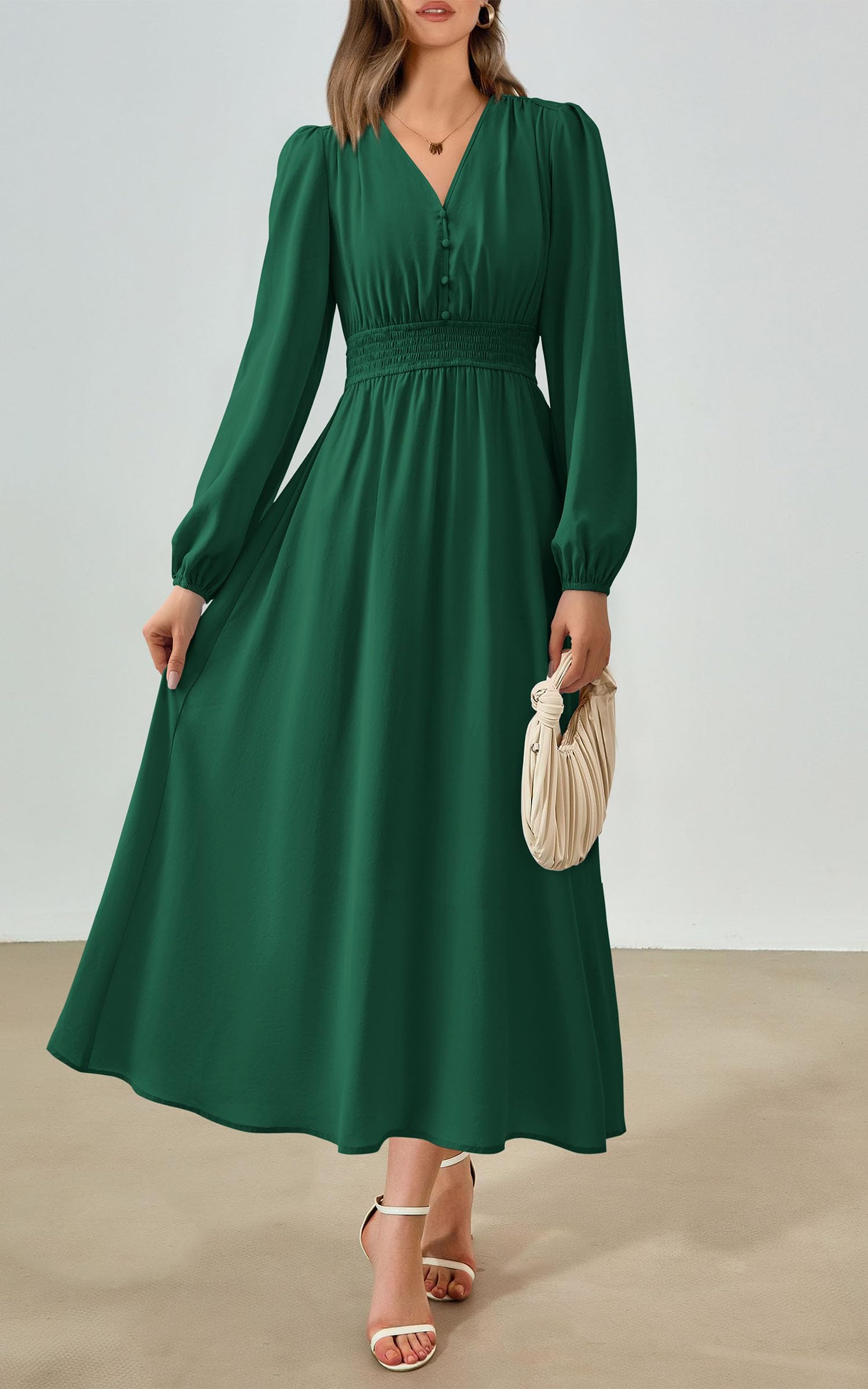 Foto 4 pulgar | Vestido Largo Prettygarden 2025 Primavera Manga Larga Con Cuello En V Para Mujer - Venta Internacional.