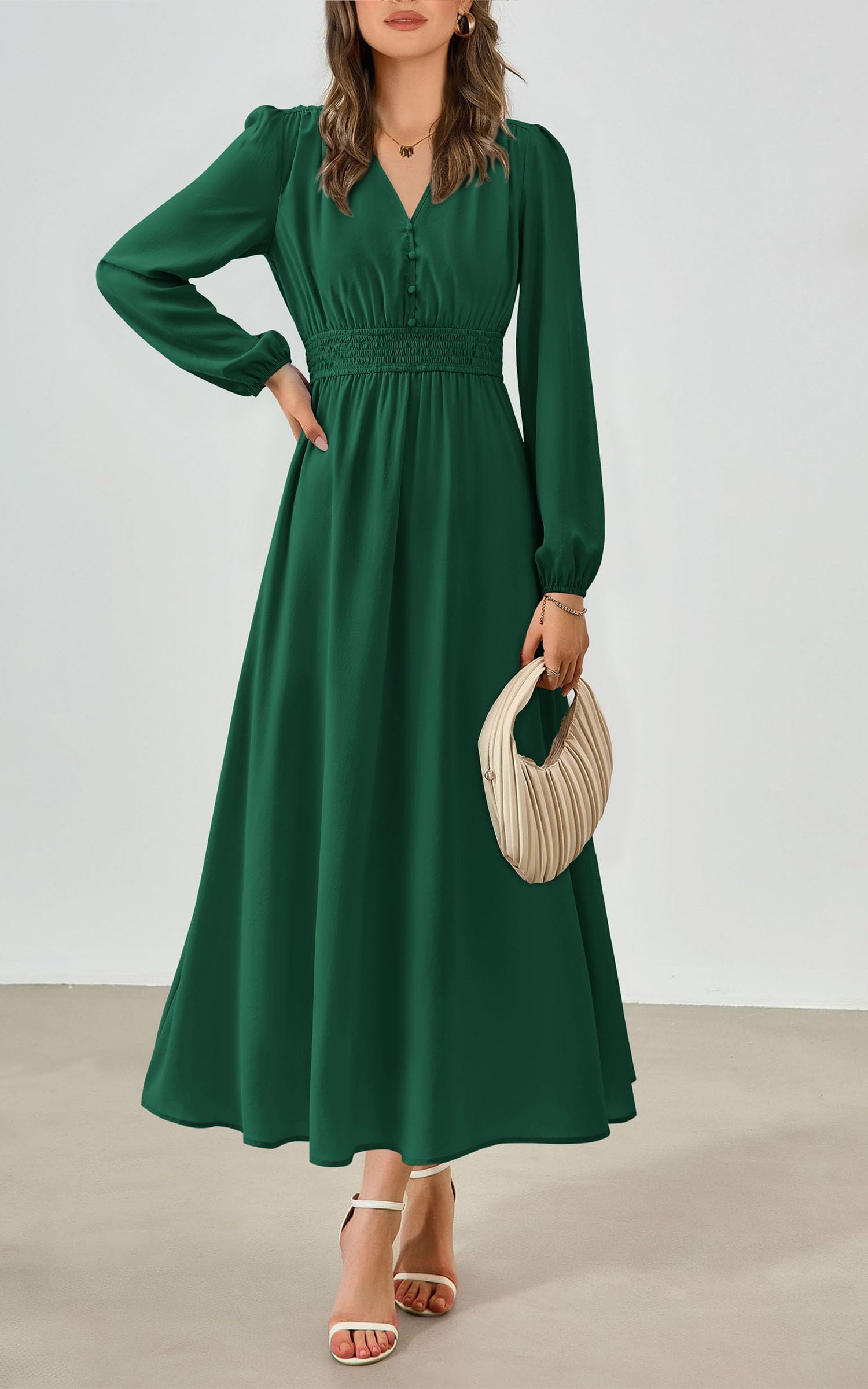 Foto 5 pulgar | Vestido Largo Prettygarden 2025 Primavera Manga Larga Con Cuello En V Para Mujer - Venta Internacional.