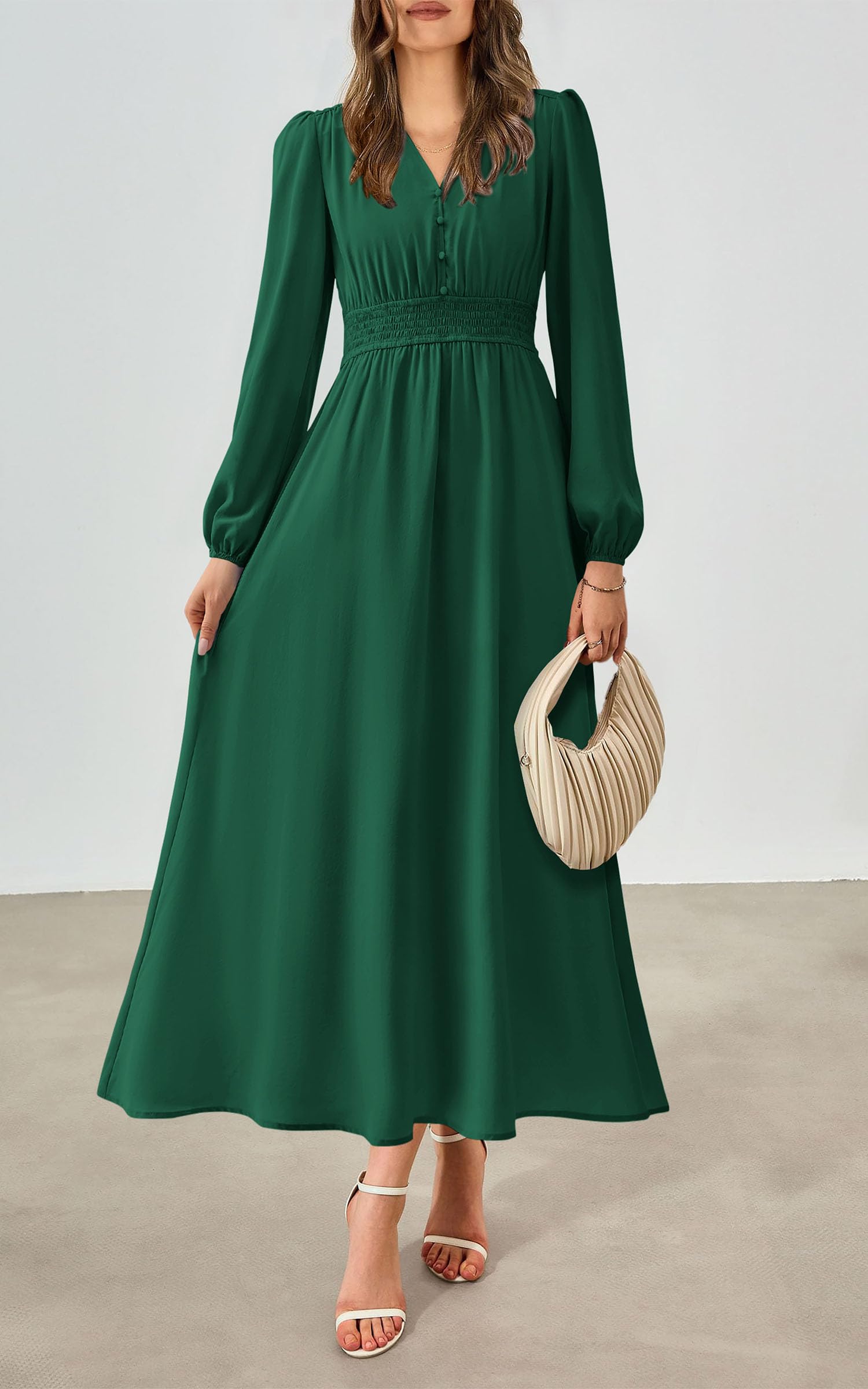 Foto 7 | Vestido Largo Prettygarden 2025 Primavera Manga Larga Con Cuello En V Para Mujer - Venta Internacional.