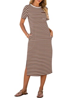 Foto 1 | Vestido Anrabess Casual De Verano, Midi, Manga Corta, A Rayas, Para Mujer - Venta Internacional.