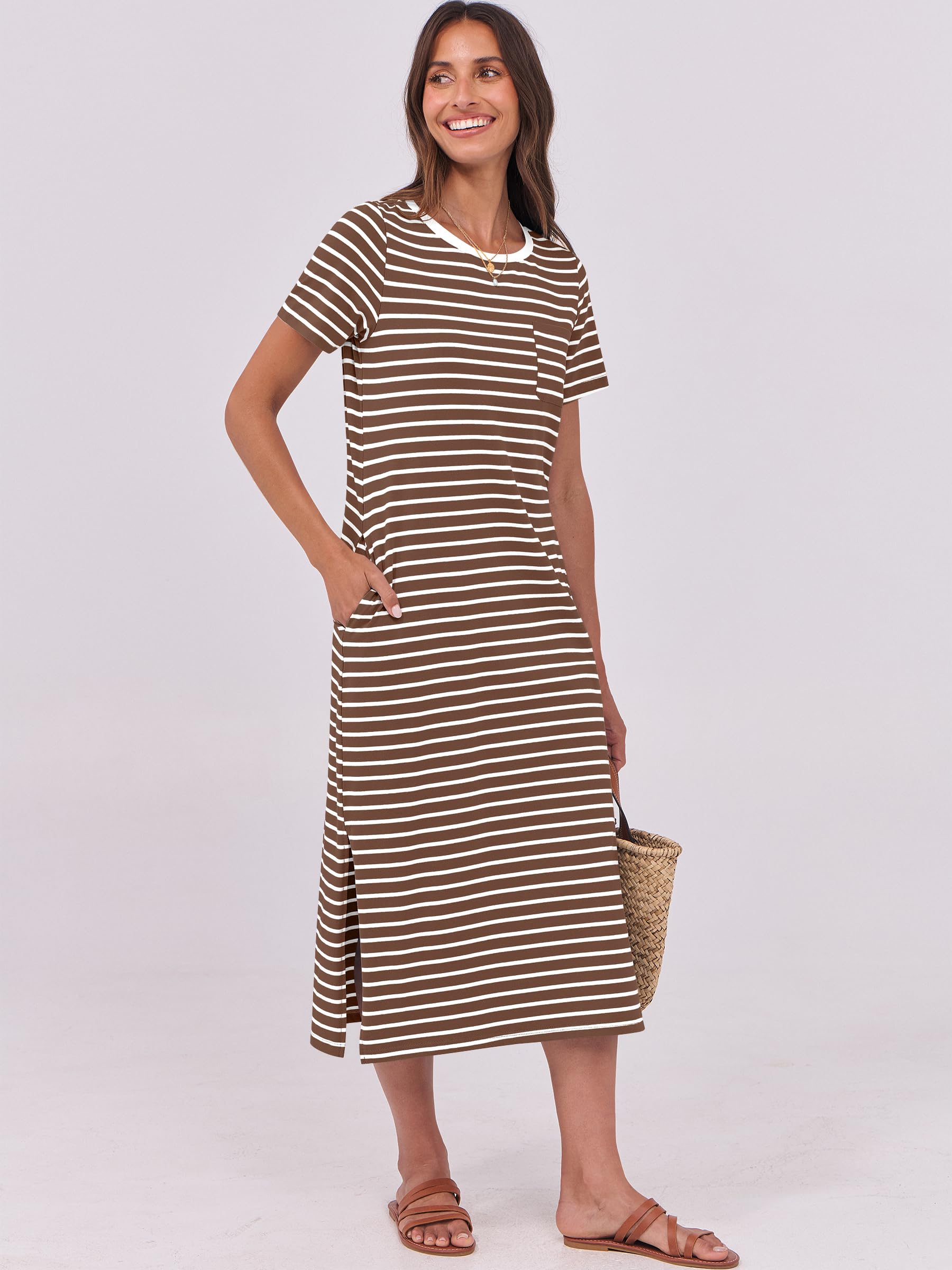 Foto 2 | Vestido Anrabess Casual De Verano, Midi, Manga Corta, A Rayas, Para Mujer - Venta Internacional.