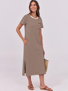 Foto 2 | Vestido Anrabess Casual De Verano, Midi, Manga Corta, A Rayas, Para Mujer - Venta Internacional.