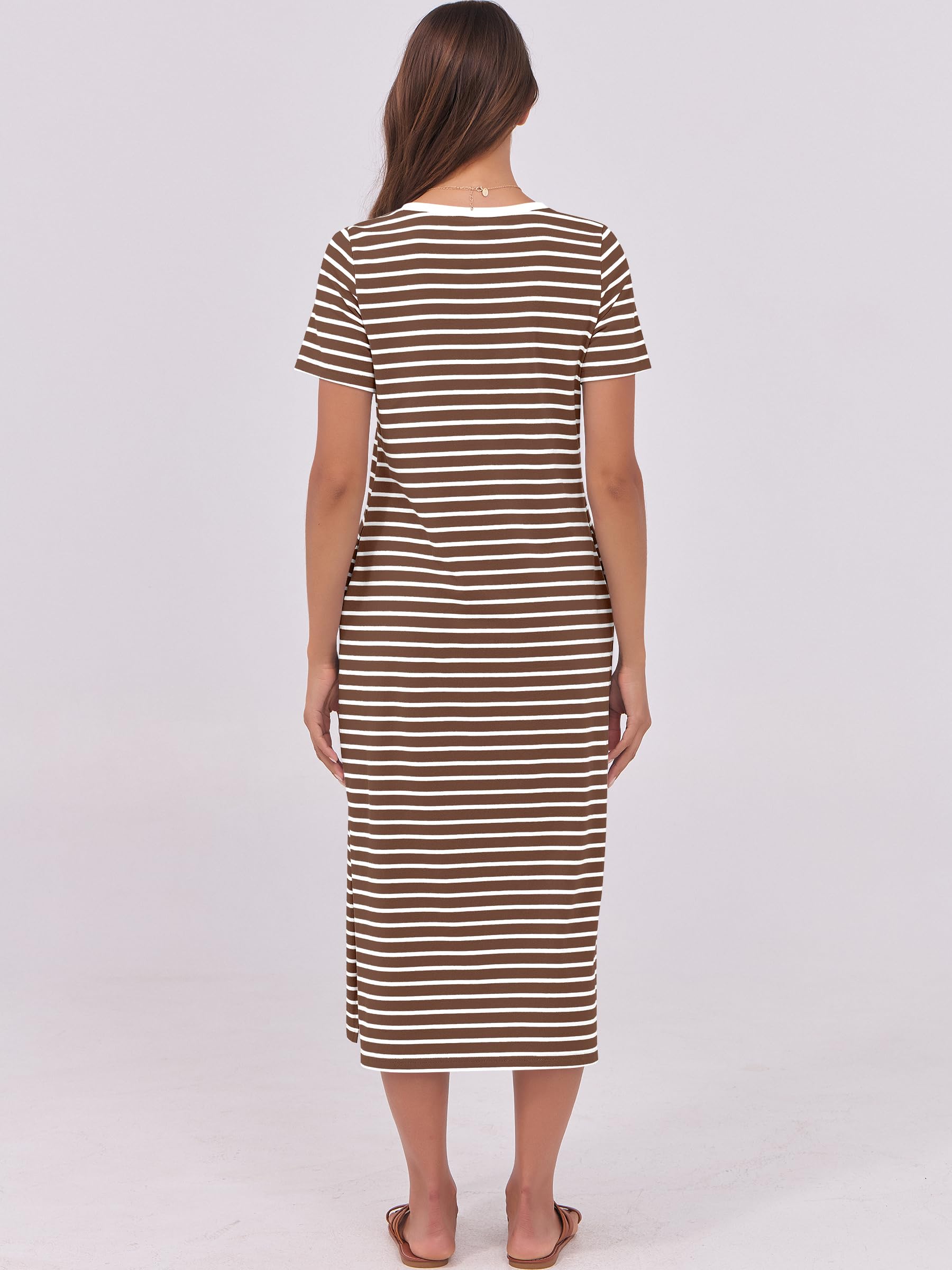 Foto 5 pulgar | Vestido Anrabess Casual De Verano, Midi, Manga Corta, A Rayas, Para Mujer - Venta Internacional.