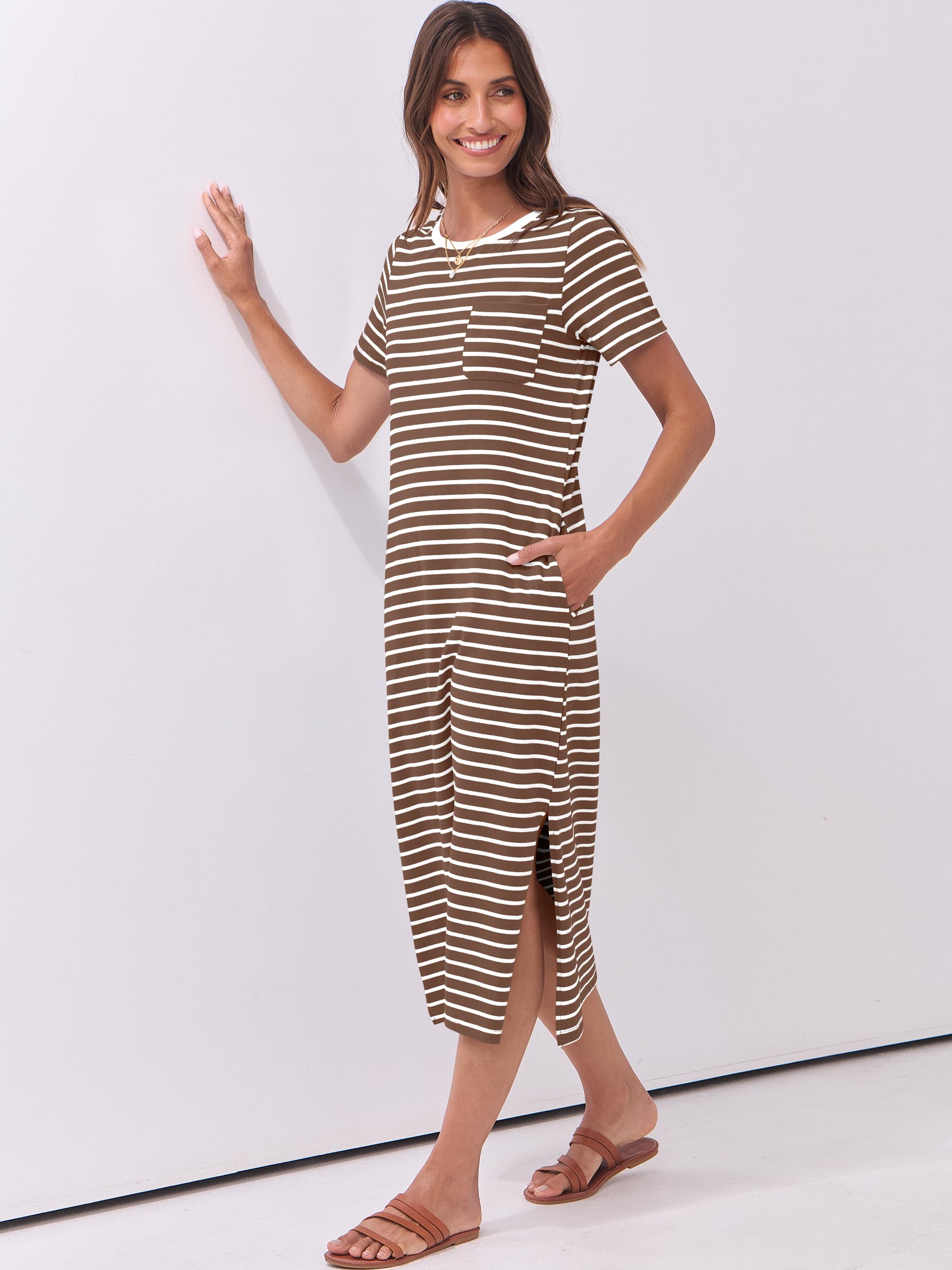 Foto 6 pulgar | Vestido Anrabess Casual De Verano, Midi, Manga Corta, A Rayas, Para Mujer - Venta Internacional.
