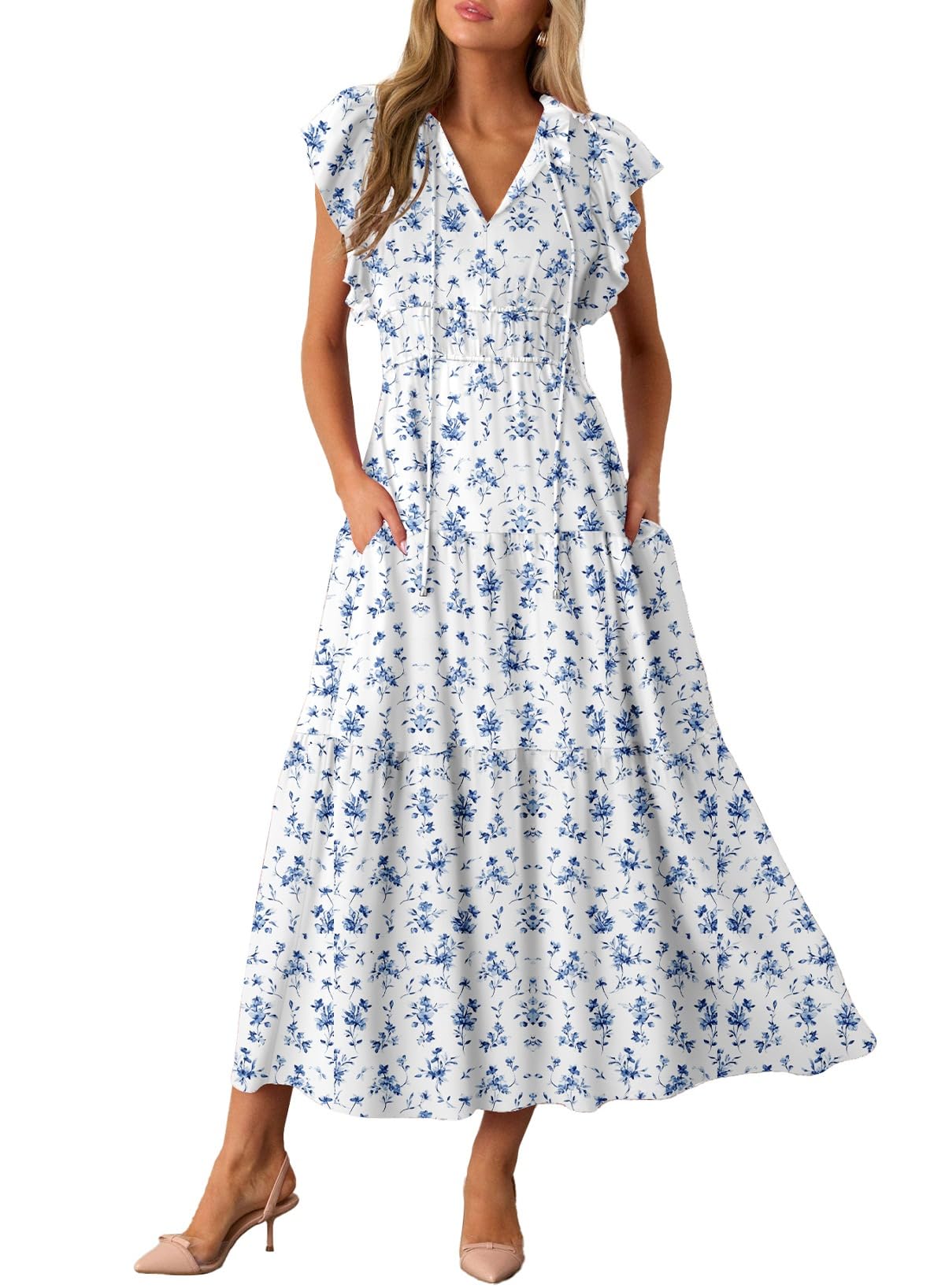 Foto 2 pulgar | Vestido Largo Blencot Con Estampado Floral De Verano Con Cuello En V Para Mujer - Venta Internacional.