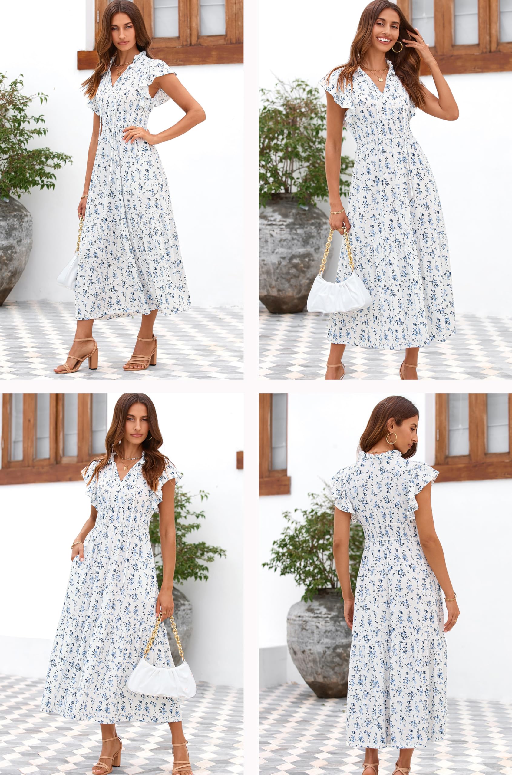 Foto 3 pulgar | Vestido Largo Blencot Con Estampado Floral De Verano Con Cuello En V Para Mujer - Venta Internacional.