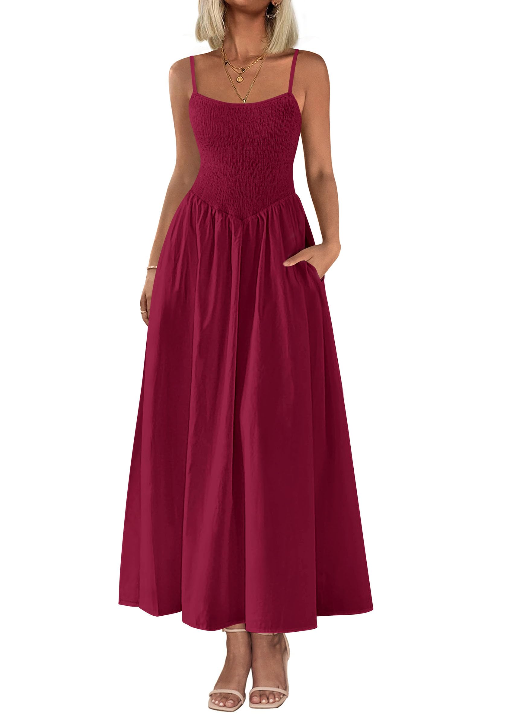 Vestido Largo Prettygarden Para Mujer, Estampado De Verano 2025, Rojo Vino - Venta Internacional.