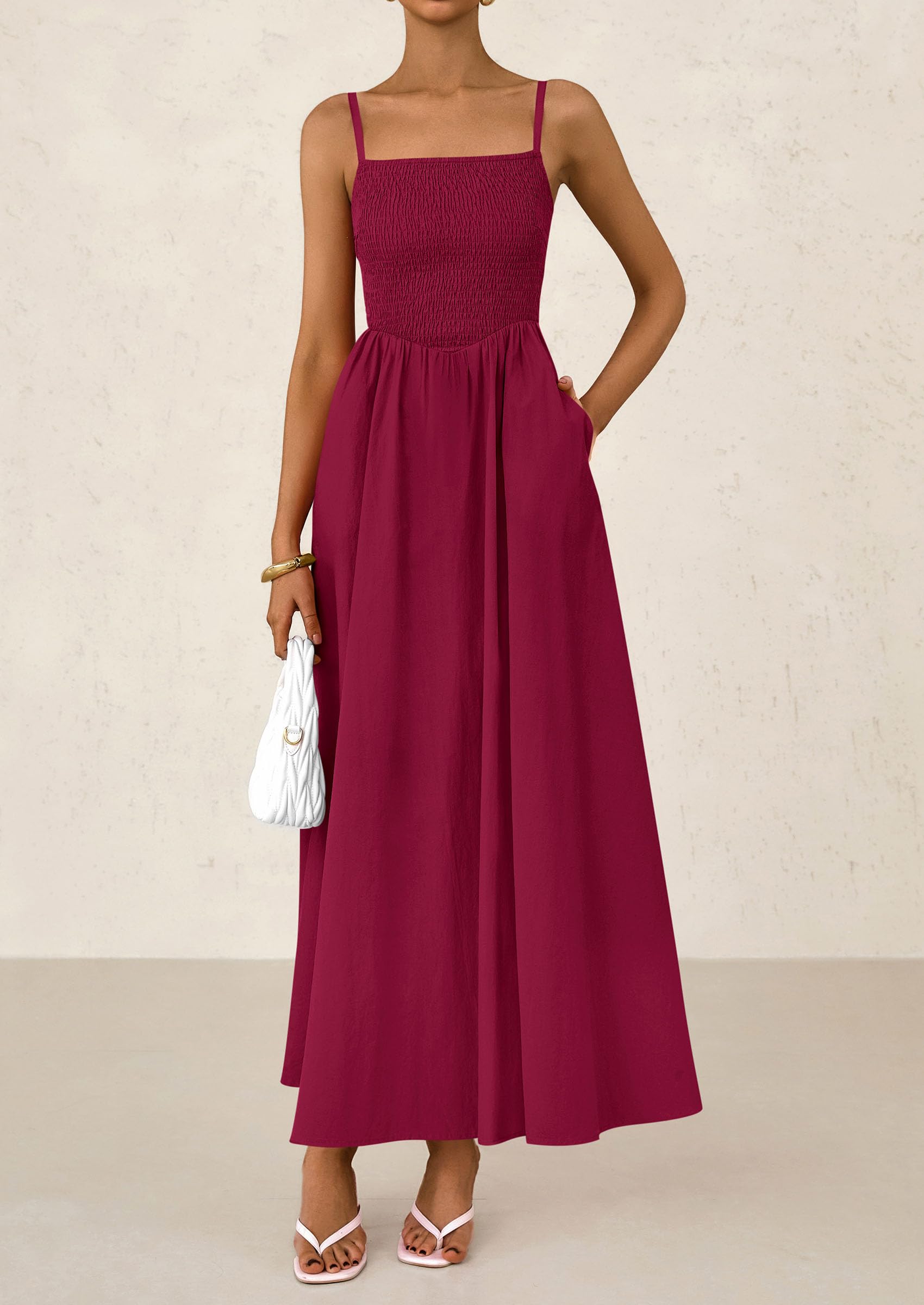Foto 4 pulgar | Vestido Largo Prettygarden Para Mujer, Estampado De Verano 2025, Rojo Vino - Venta Internacional.