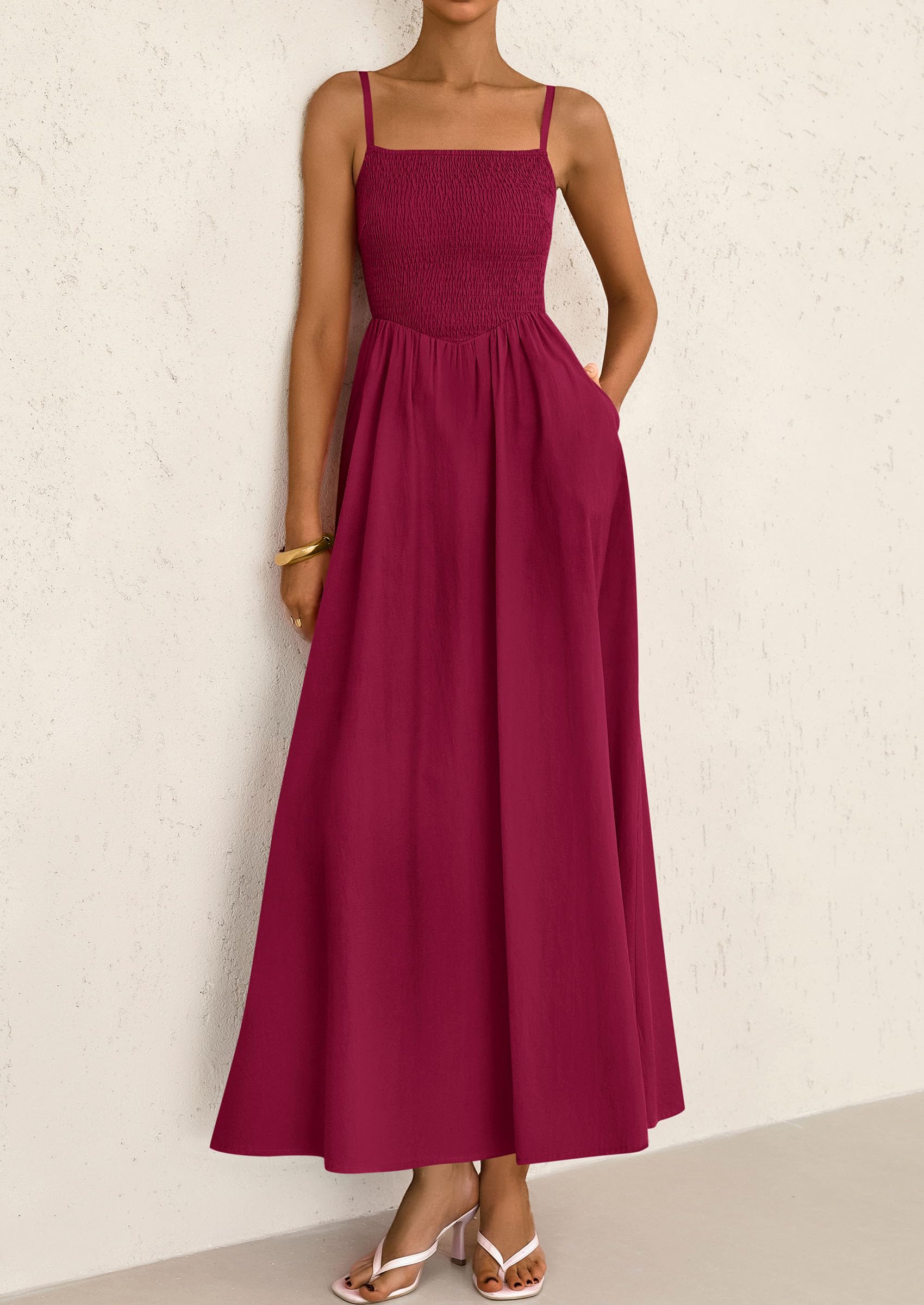 Foto 6 pulgar | Vestido Largo Prettygarden Para Mujer, Estampado De Verano 2025, Rojo Vino - Venta Internacional.