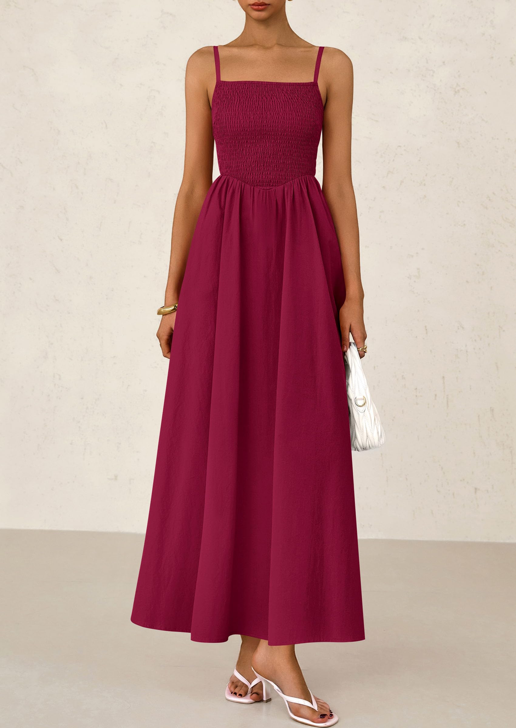 Foto 7 | Vestido Largo Prettygarden Para Mujer, Estampado De Verano 2025, Rojo Vino - Venta Internacional.
