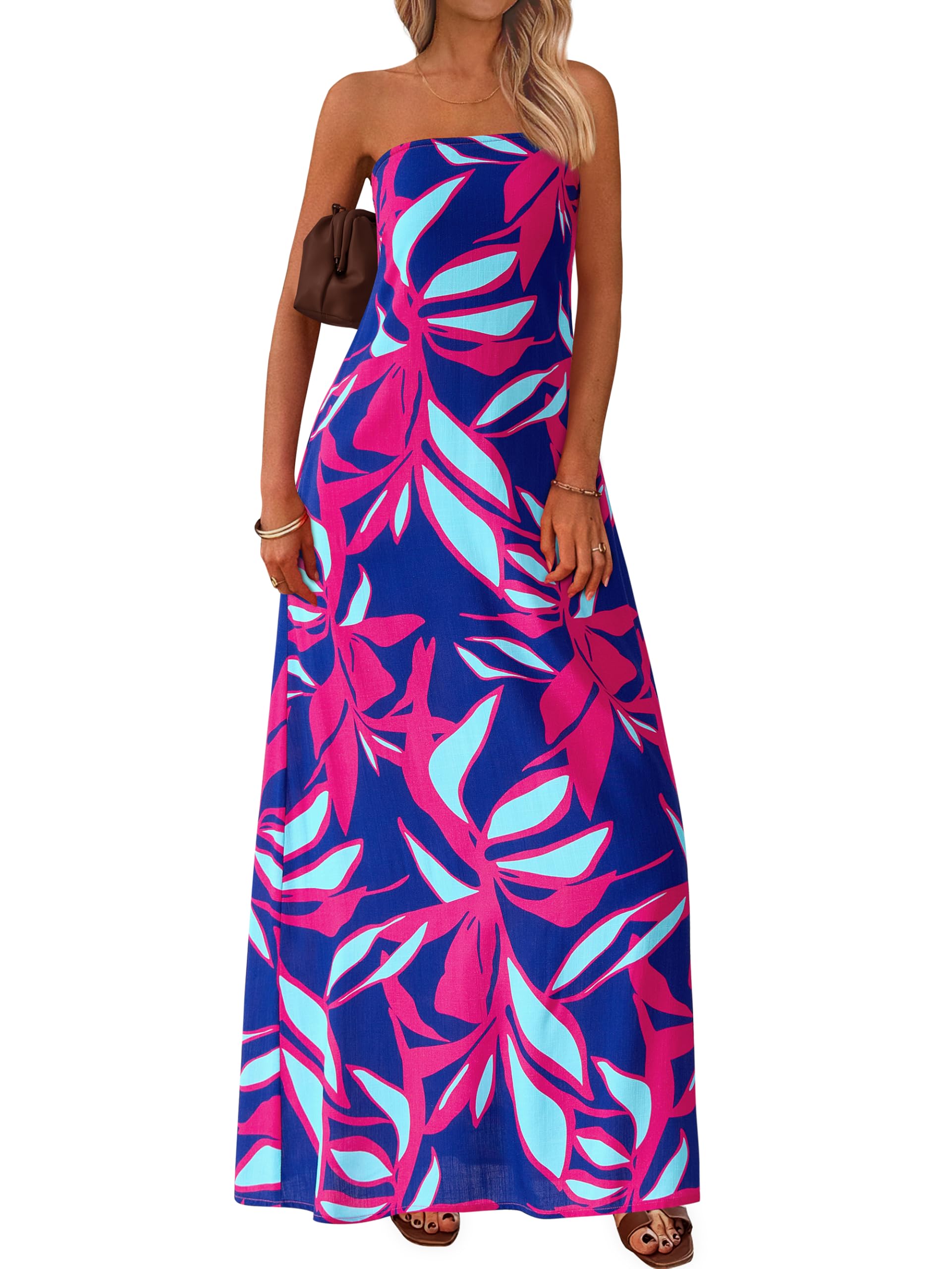 Foto 2 pulgar | Vestido Largo Mascomoda De Verano Bohemio Floral Sin Tirantes Para Mujer - Venta Internacional.