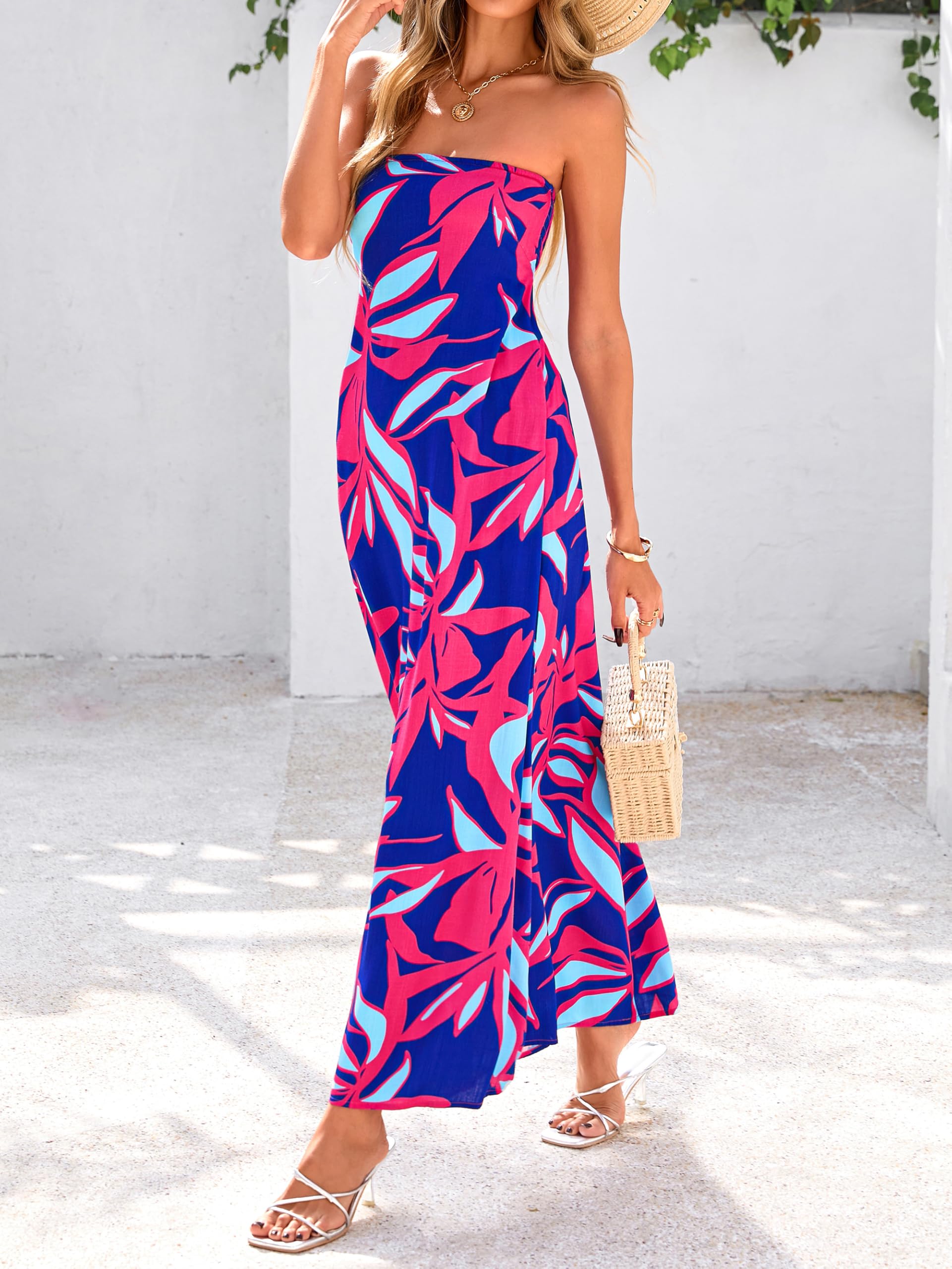 Foto 4 pulgar | Vestido Largo Mascomoda De Verano Bohemio Floral Sin Tirantes Para Mujer - Venta Internacional.