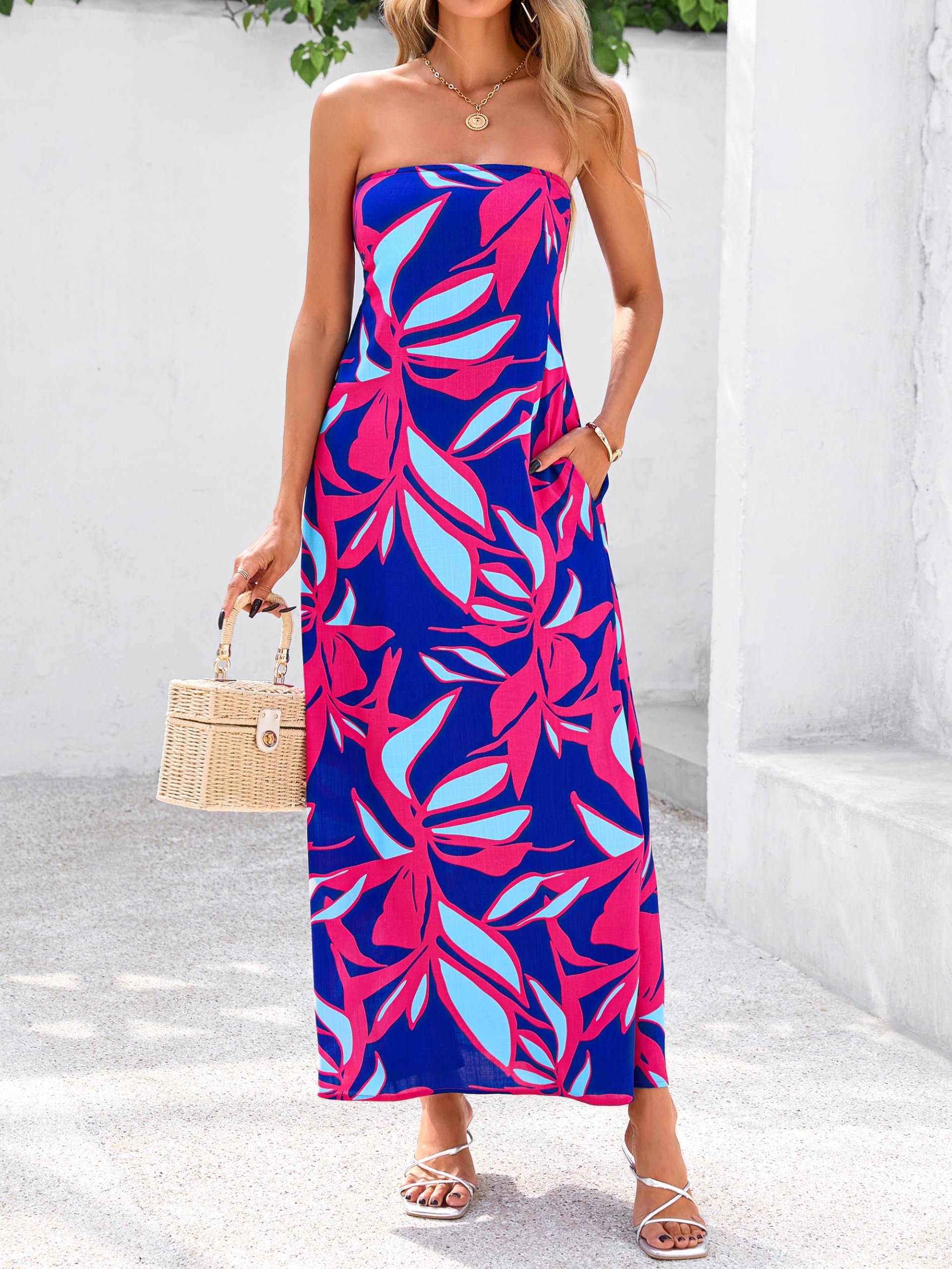 Foto 5 pulgar | Vestido Largo Mascomoda De Verano Bohemio Floral Sin Tirantes Para Mujer - Venta Internacional.