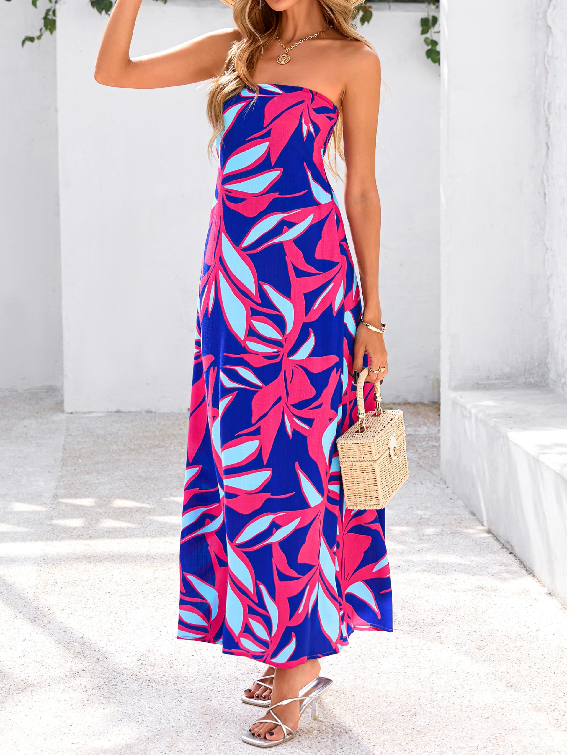 Foto 6 pulgar | Vestido Largo Mascomoda De Verano Bohemio Floral Sin Tirantes Para Mujer - Venta Internacional.