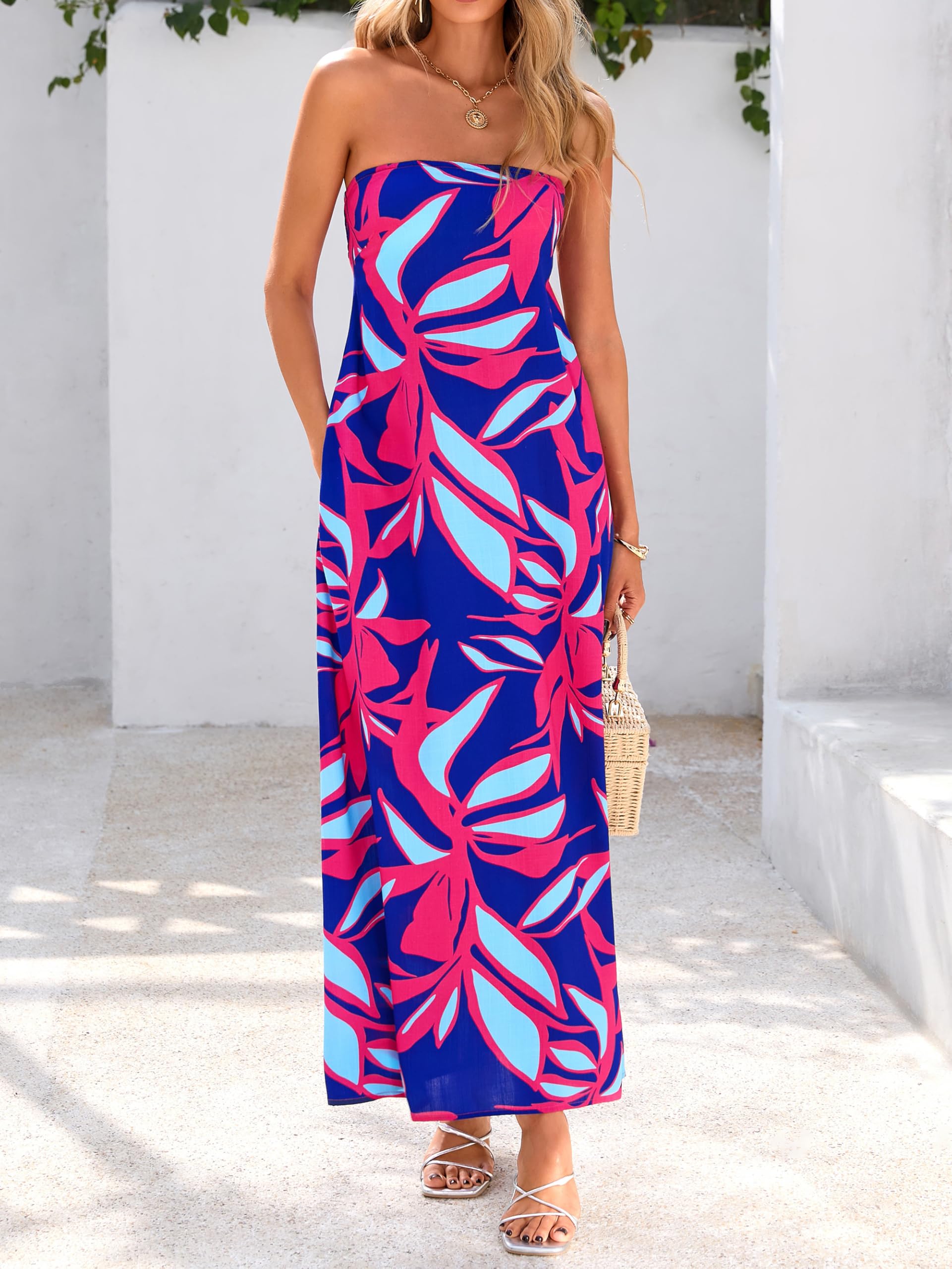 Foto 8 pulgar | Vestido Largo Mascomoda De Verano Bohemio Floral Sin Tirantes Para Mujer - Venta Internacional.