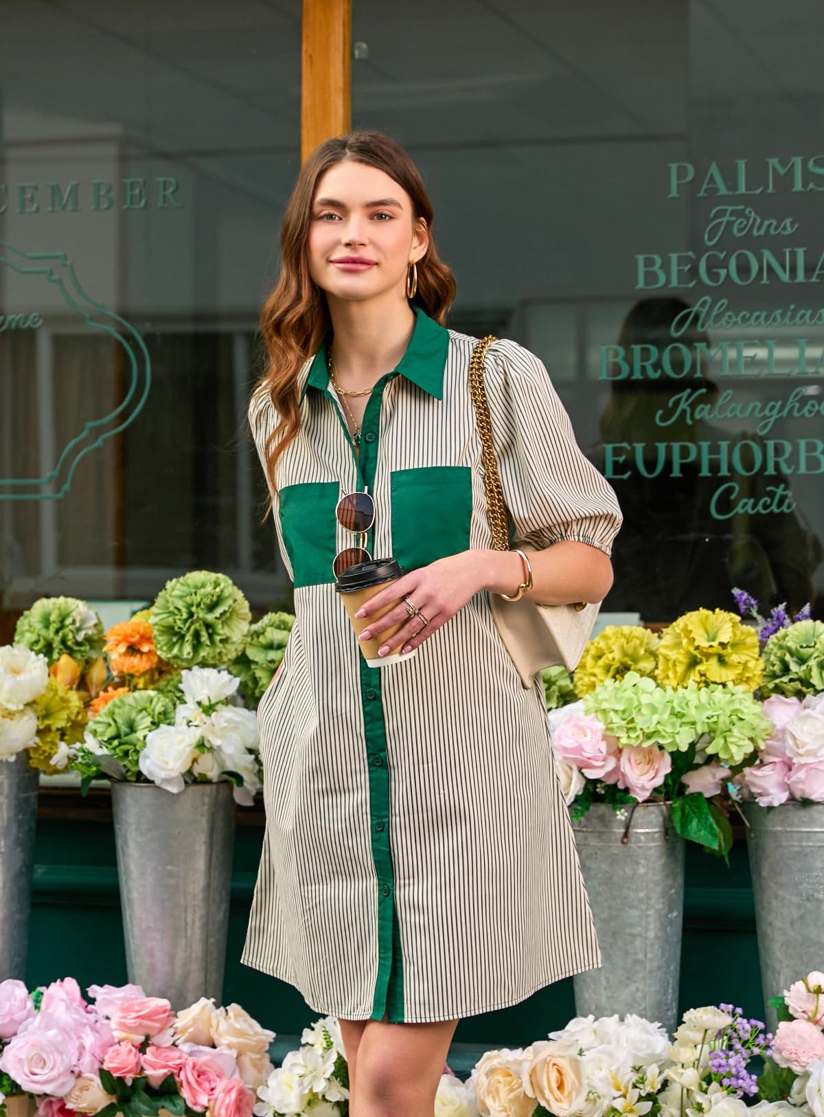 Foto 6 pulgar | Vestido Alvaq Spring Para Mujer Con Botones A Rayas Verde - Venta Internacional.