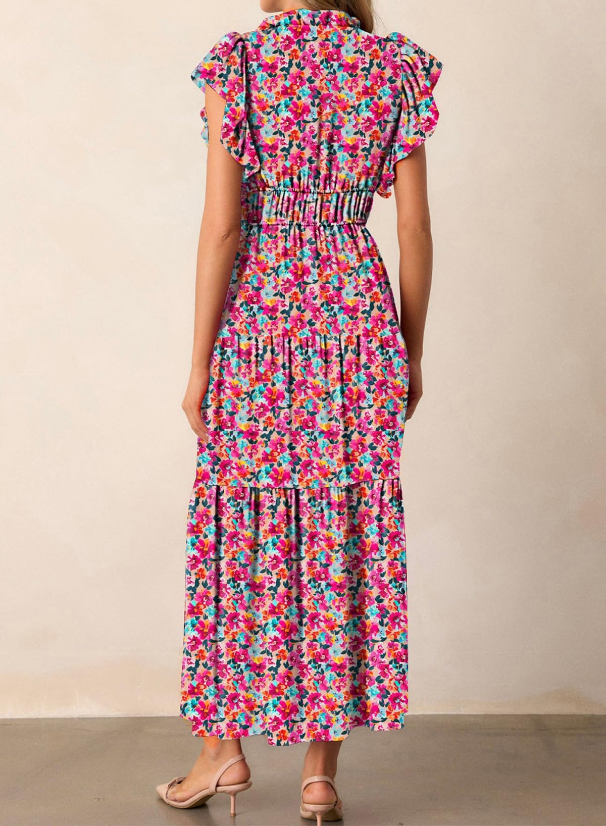 Foto 4 pulgar | Vestido Largo Blencot Con Estampado Floral Y Cuello En V Con Volantes Para Mujer - Venta Internacional.