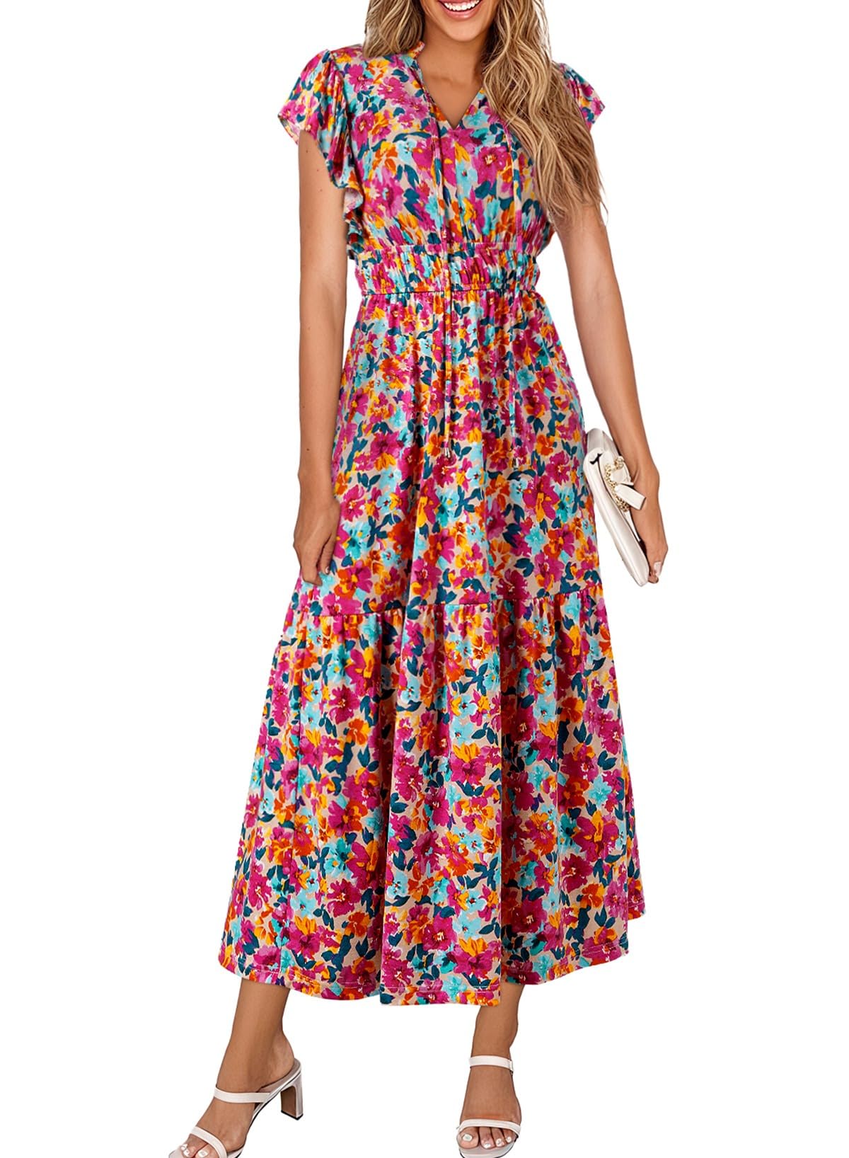 Foto 6 pulgar | Vestido Largo Blencot Con Estampado Floral Y Cuello En V Con Volantes Para Mujer - Venta Internacional.