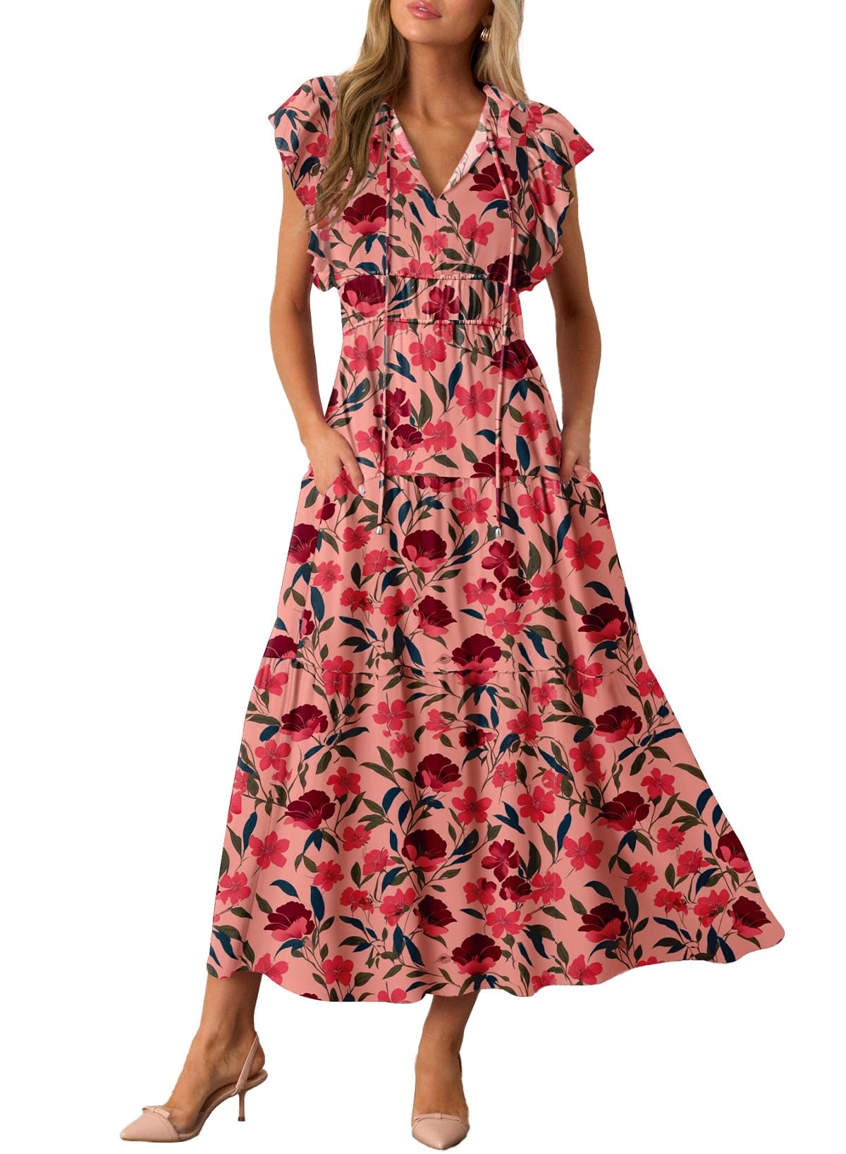 Vestido Blencot Con Estampado Floral Maxi Rojo Para Mujer, Talla Xl - Venta Internacional.