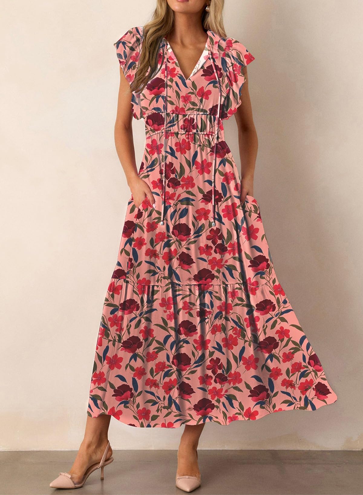 Foto 3 pulgar | Vestido Blencot Con Estampado Floral Maxi Rojo Para Mujer, Talla Xl - Venta Internacional.