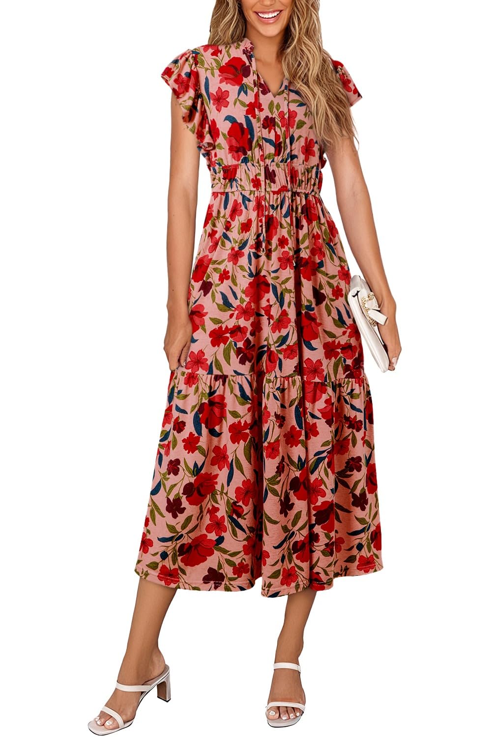 Foto 6 pulgar | Vestido Blencot Con Estampado Floral Maxi Rojo Para Mujer, Talla Xl - Venta Internacional.