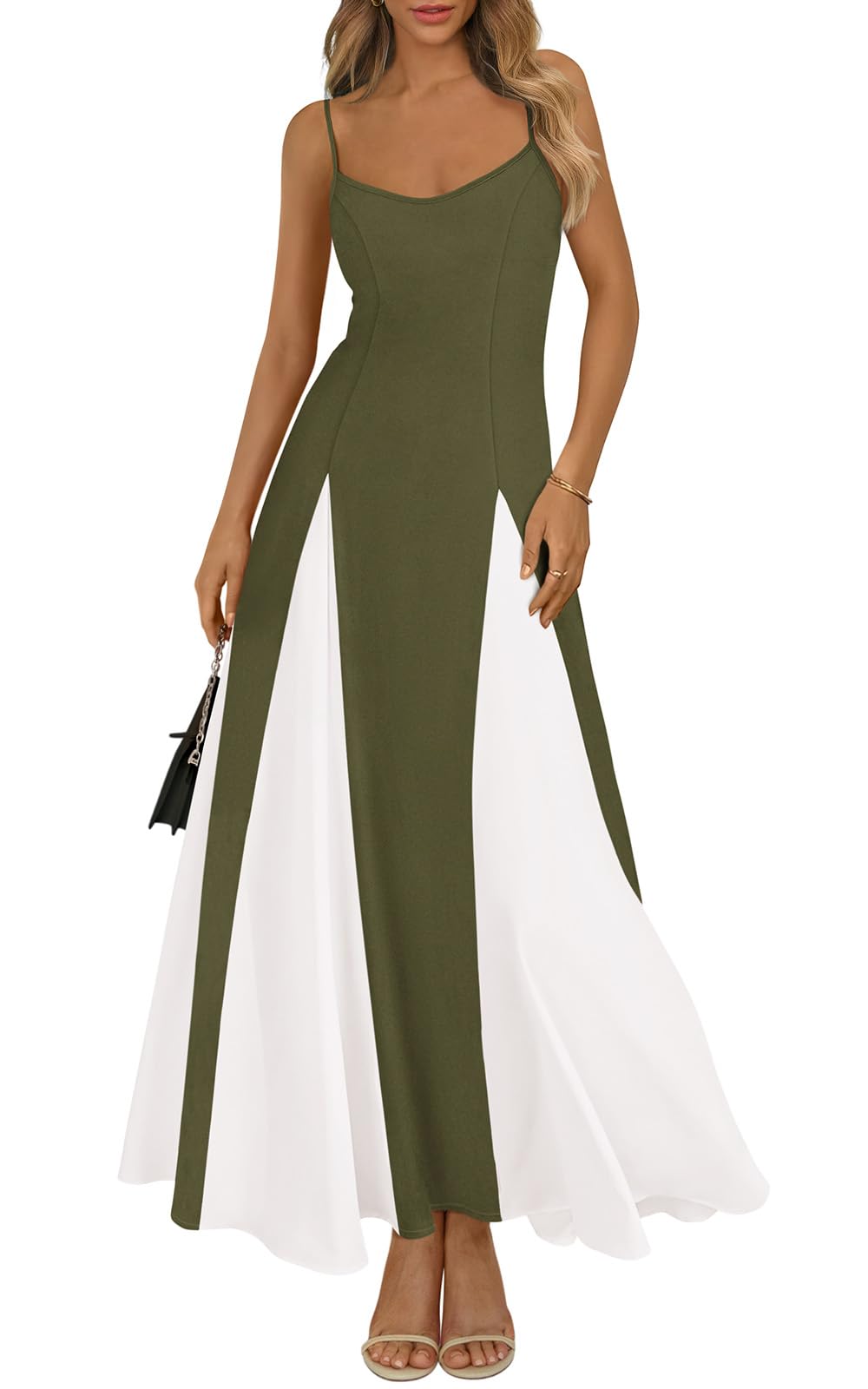 Foto 2 pulgar | Vestido Largo Prettygarden Para Mujer, Verano 2025, Sin Espalda, Verde Militar - Venta Internacional.