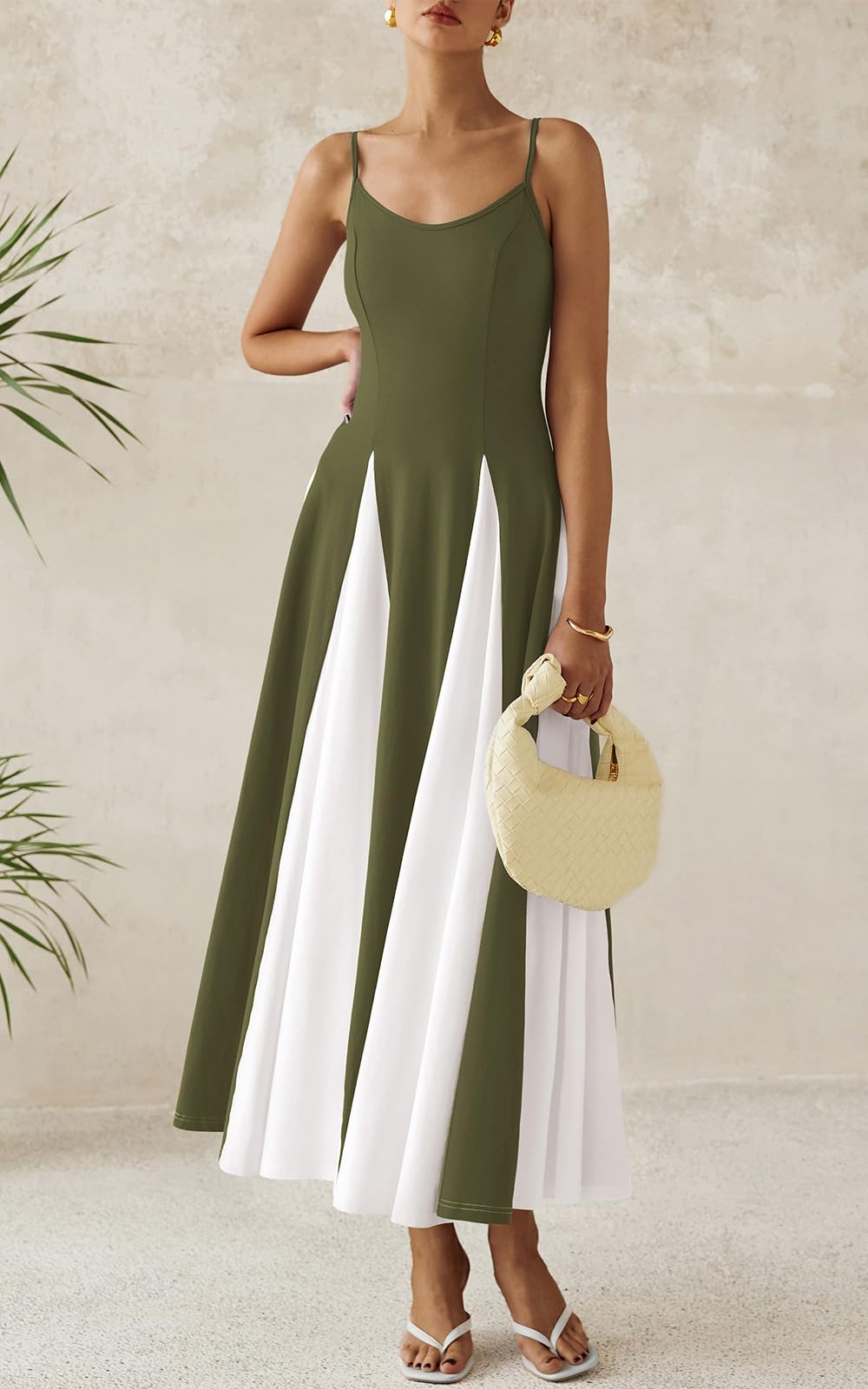 Foto 2 | Vestido Largo Prettygarden Para Mujer, Verano 2025, Sin Espalda, Verde Militar - Venta Internacional.
