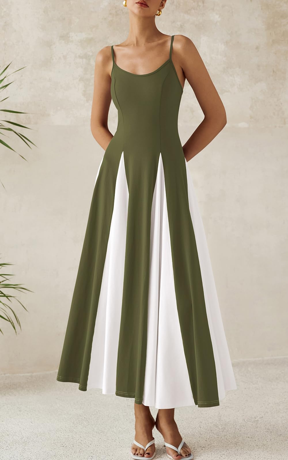 Foto 4 pulgar | Vestido Largo Prettygarden Para Mujer, Verano 2025, Sin Espalda, Verde Militar - Venta Internacional.
