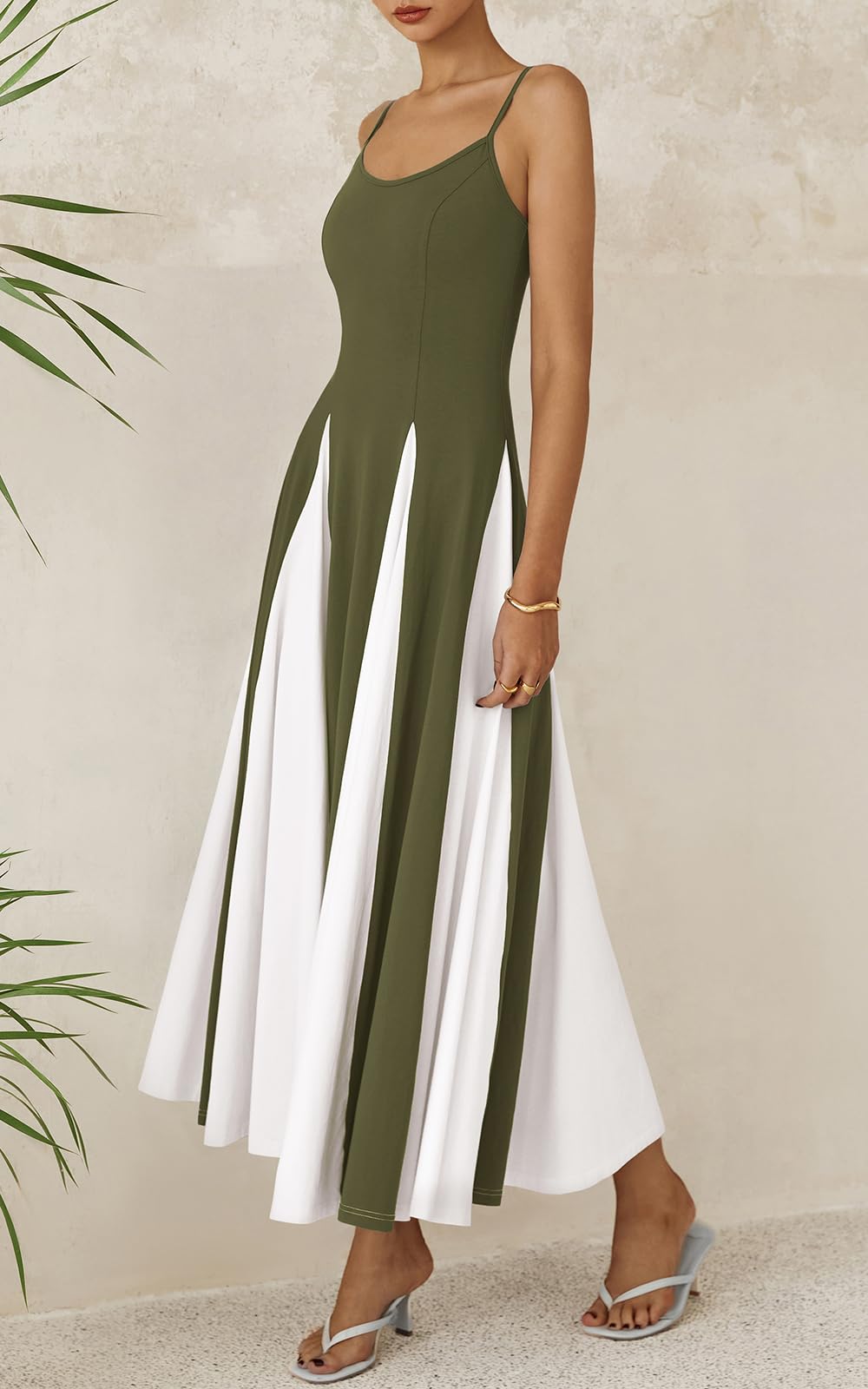 Foto 5 pulgar | Vestido Largo Prettygarden Para Mujer, Verano 2025, Sin Espalda, Verde Militar - Venta Internacional.