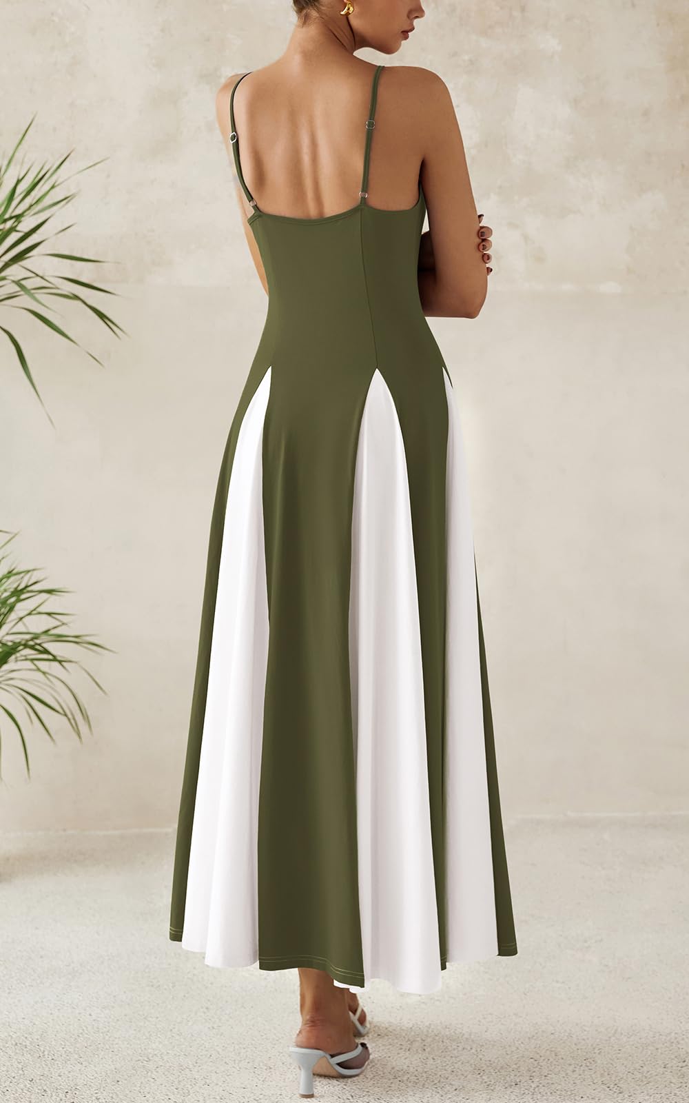 Foto 6 pulgar | Vestido Largo Prettygarden Para Mujer, Verano 2025, Sin Espalda, Verde Militar - Venta Internacional.