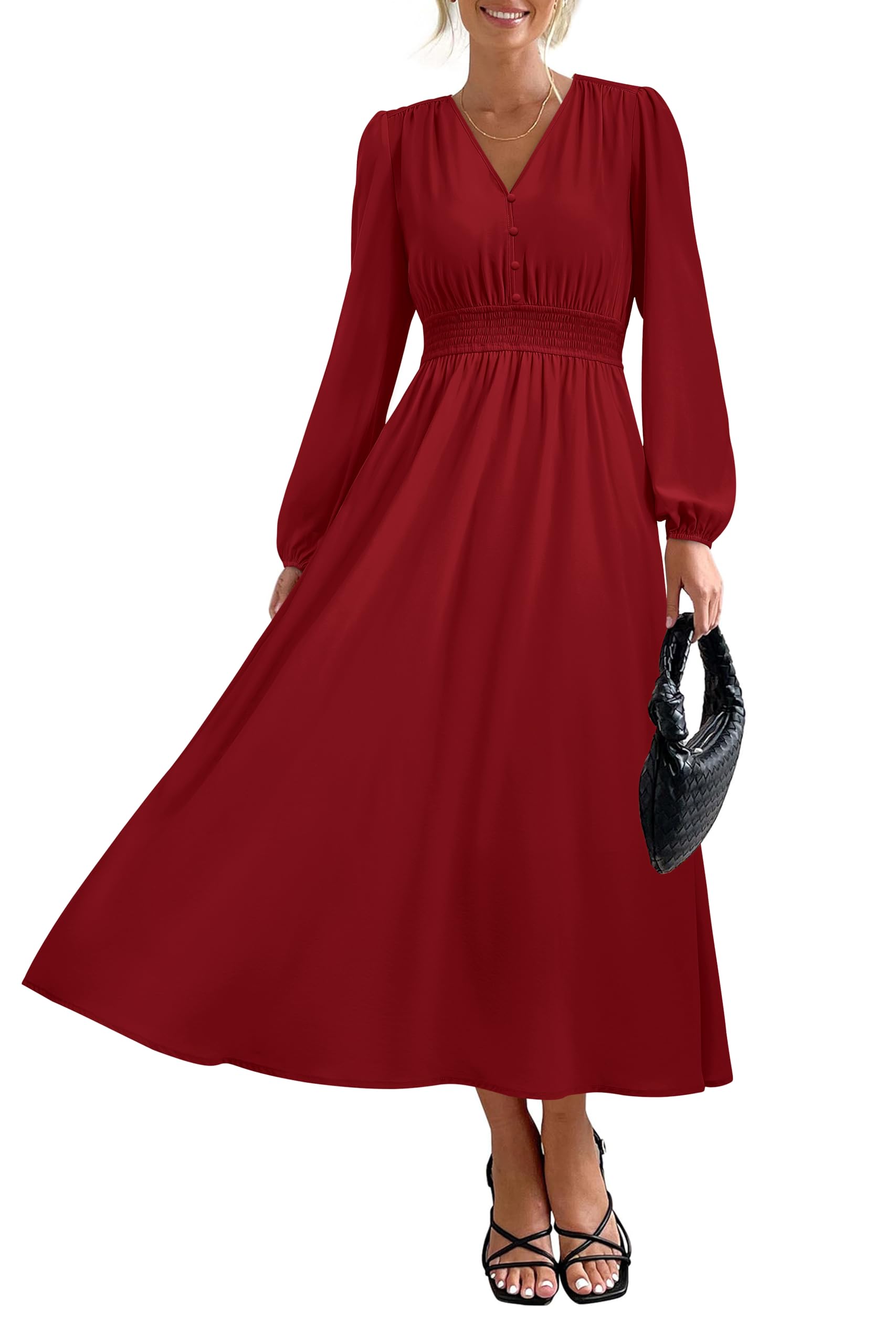Foto 1 | Vestido Largo Prettygarden 2025 Primavera Manga Larga Con Cuello En V Para Mujer - Venta Internacional.