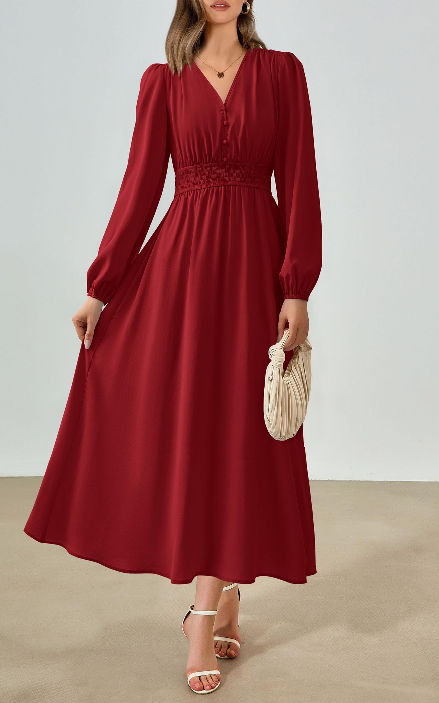 Foto 4 pulgar | Vestido Largo Prettygarden 2025 Primavera Manga Larga Con Cuello En V Para Mujer - Venta Internacional.